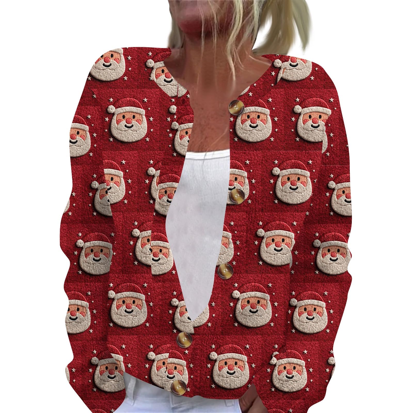 Ugly Sweater Christmas Women Long Sleeve New Years Reindeer Holiday Open Front Sweater Cardigan