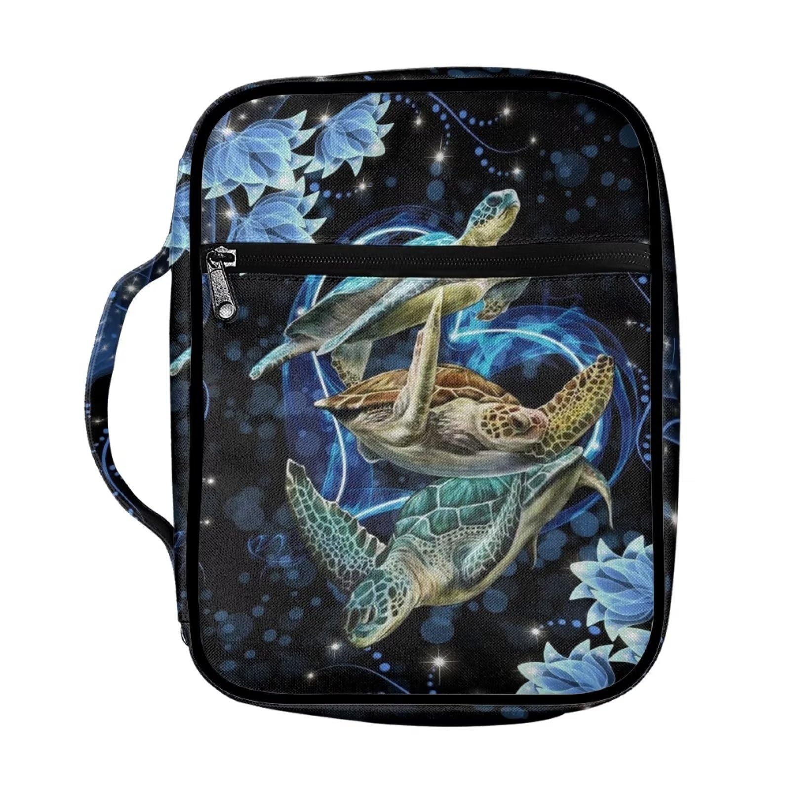 SEANATIVE Boho Sea Turtle Flower Print Bible Cover for Women Zippered Bible Carrying Case Travel Bible Protective Bag with Handle and Pocket