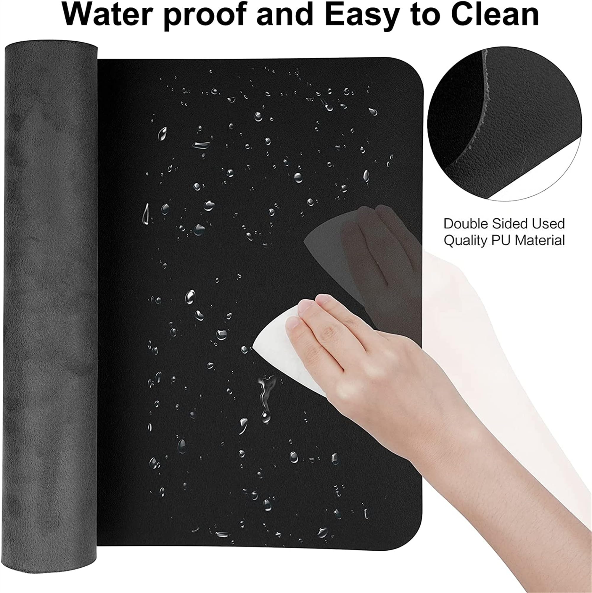 LL-COEUR XXL Leather Mouse Pad Gaming Keyboard Mat Waterproof Table Mat (600 X 400 X 2 Mm, Black - View #4