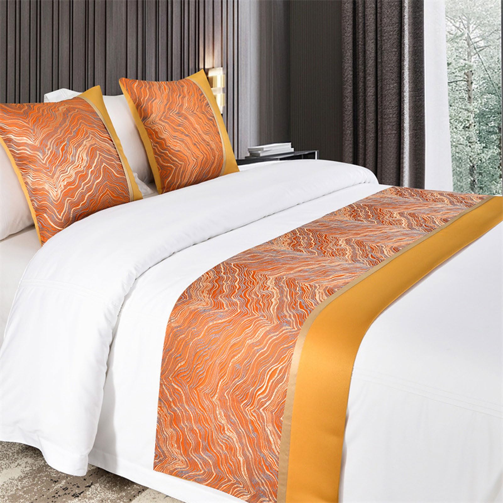 Bettläufer mit 2 Kissenbezügen,Bettläufer Schals,Webjacquard und Satin Rückseite,Schweres Hotel Bettwäsche Fußende Bett,Dekorativ Bettschals,Staubdicht,für Betten,Sofas und Couchtische
