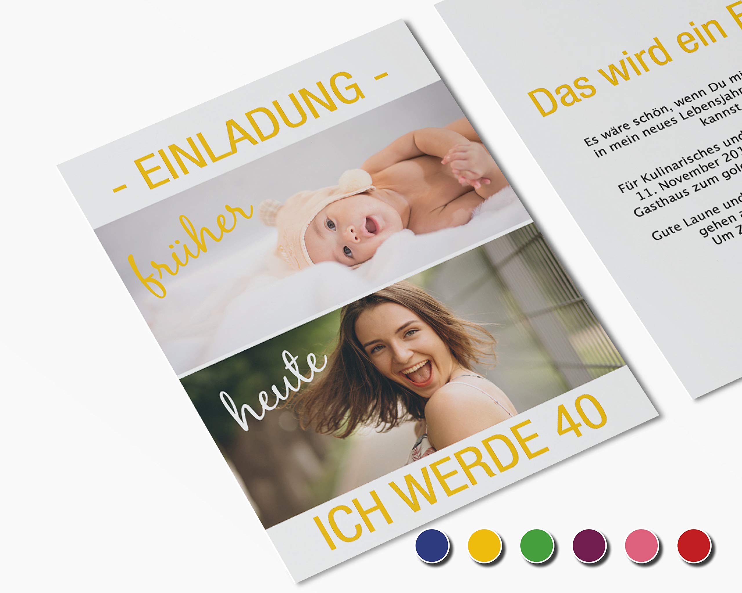 Cartes d'invitation d'anniversaire pour anniversaire - Pour tous les ans, jaune, 40 Stück