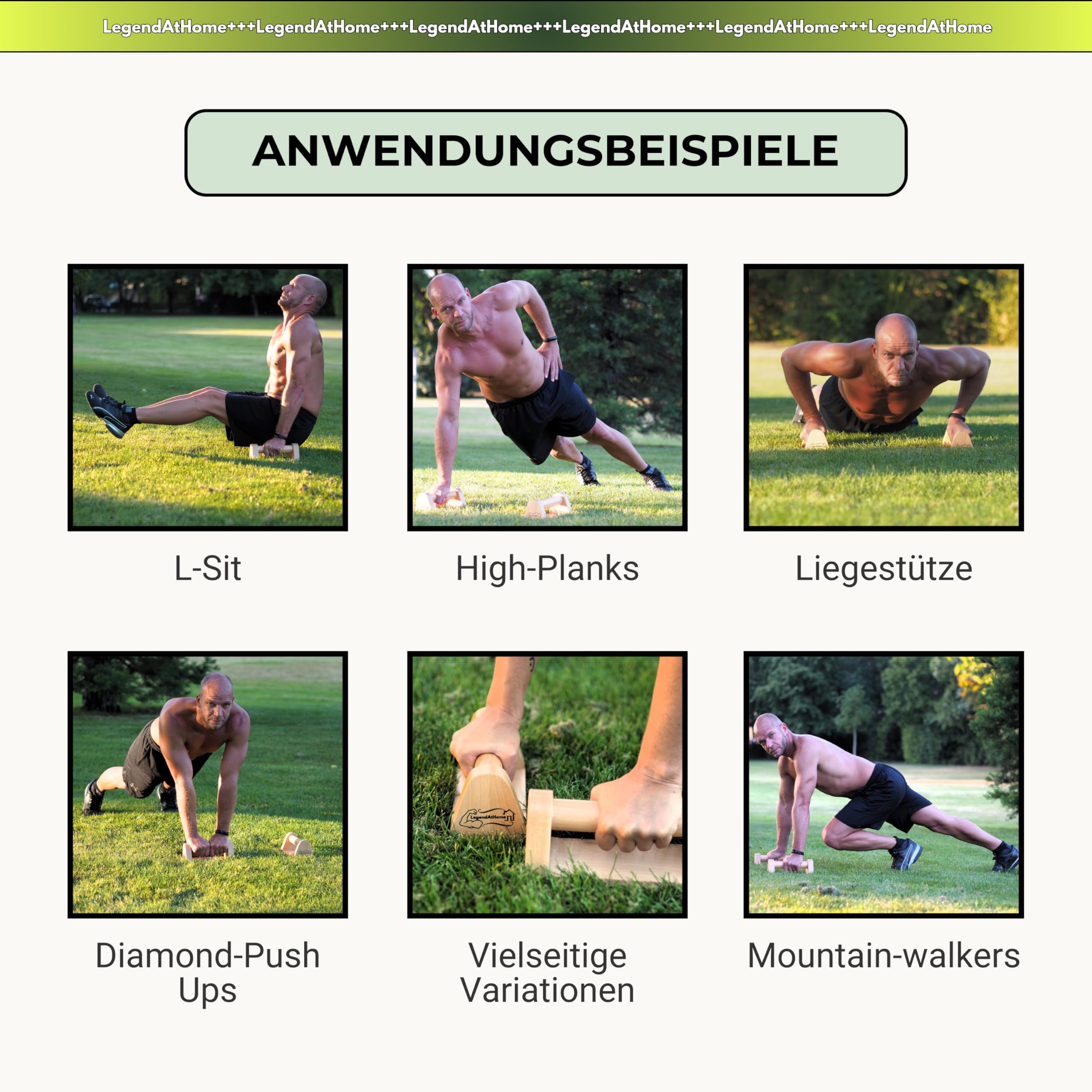 Liegestützgriffe [2er-Set] aus Buchenholz – stabile & gelenkschonende Parallettes für Push Ups, Calisthenics, Dips & Fitness Training – rutschfest & tragbar