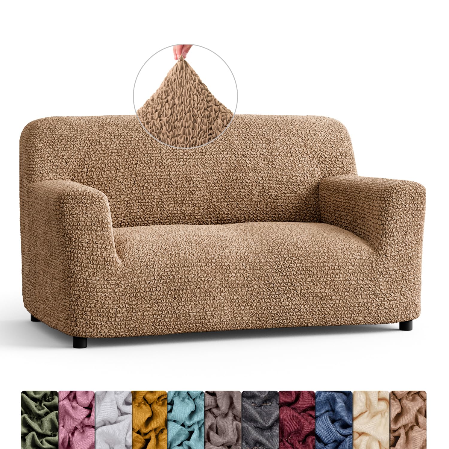 Menotti Latte 2 Seater Couch Cover - Loveseat Slipcovers - Soft Polyester Fabric Settee Sofa Cover - Stretch Elastic Stylish Furniture Protector For Pets - Sofa Cover - Microfibra - (2 Seater)