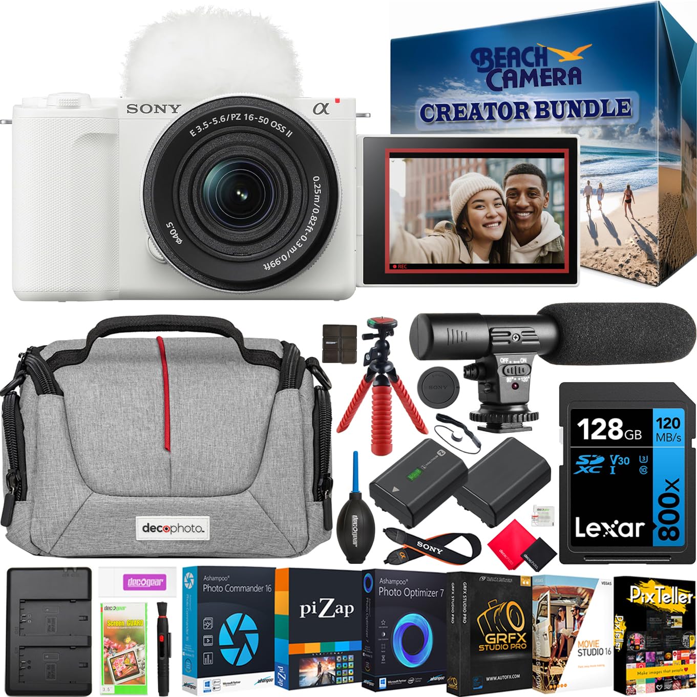 Sony ZV-E10 II Mirrorless Alpha APS-C Camera Body + 16-50mm F3.5-5.6 OSS II Zoom Lens White ZVE10M2KW Content Creators Bundle with Deco Gear Case +