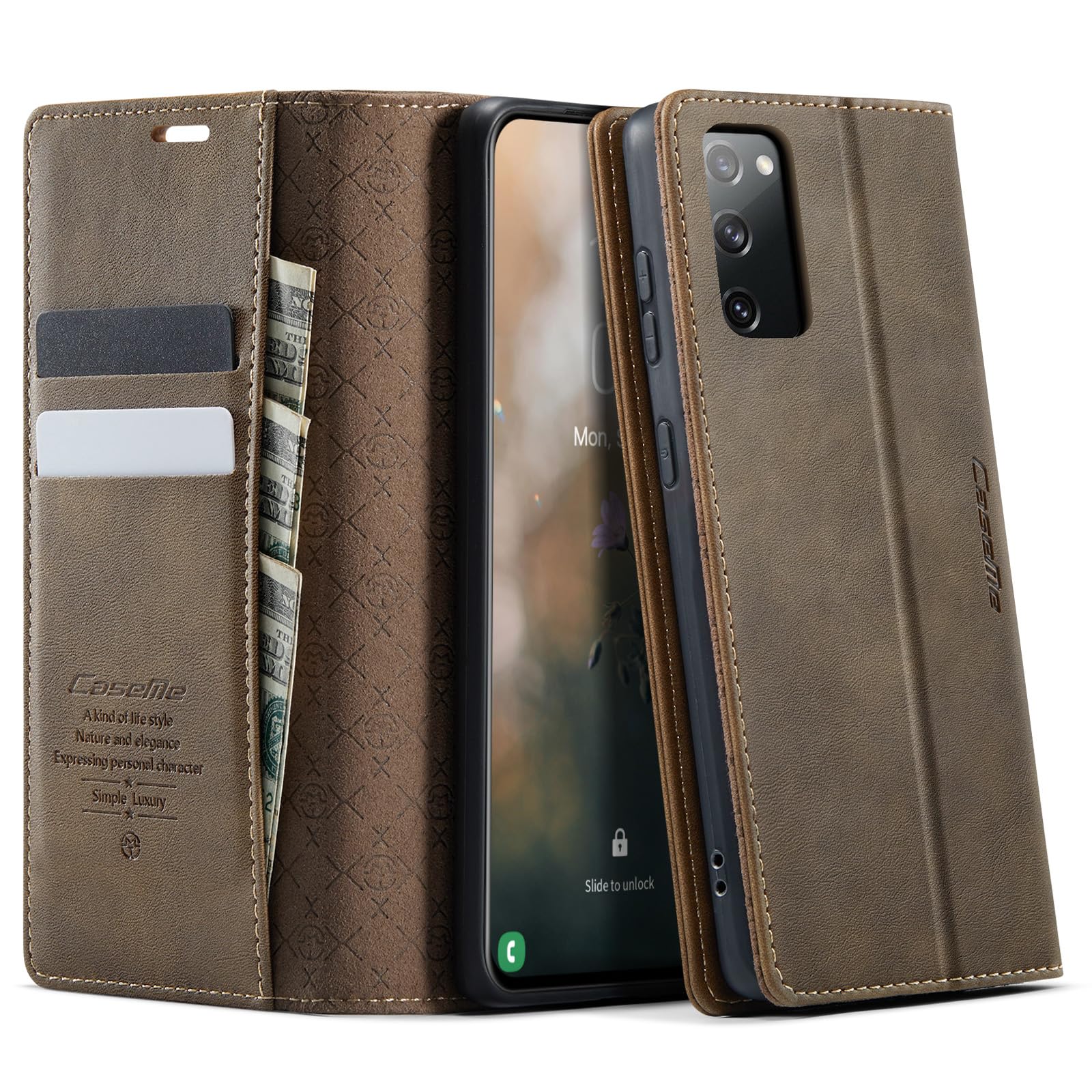 CaseMe Handyhülle für Samsung Galaxy S20 FE Hülle Premium Leder mit RFID Schutzhülle Klapphülle Magnet Kartenfach Standfunktion Klappbar Flip Case Tasche für Galaxy S20 FE 5G/4G 6,5'' - Braun