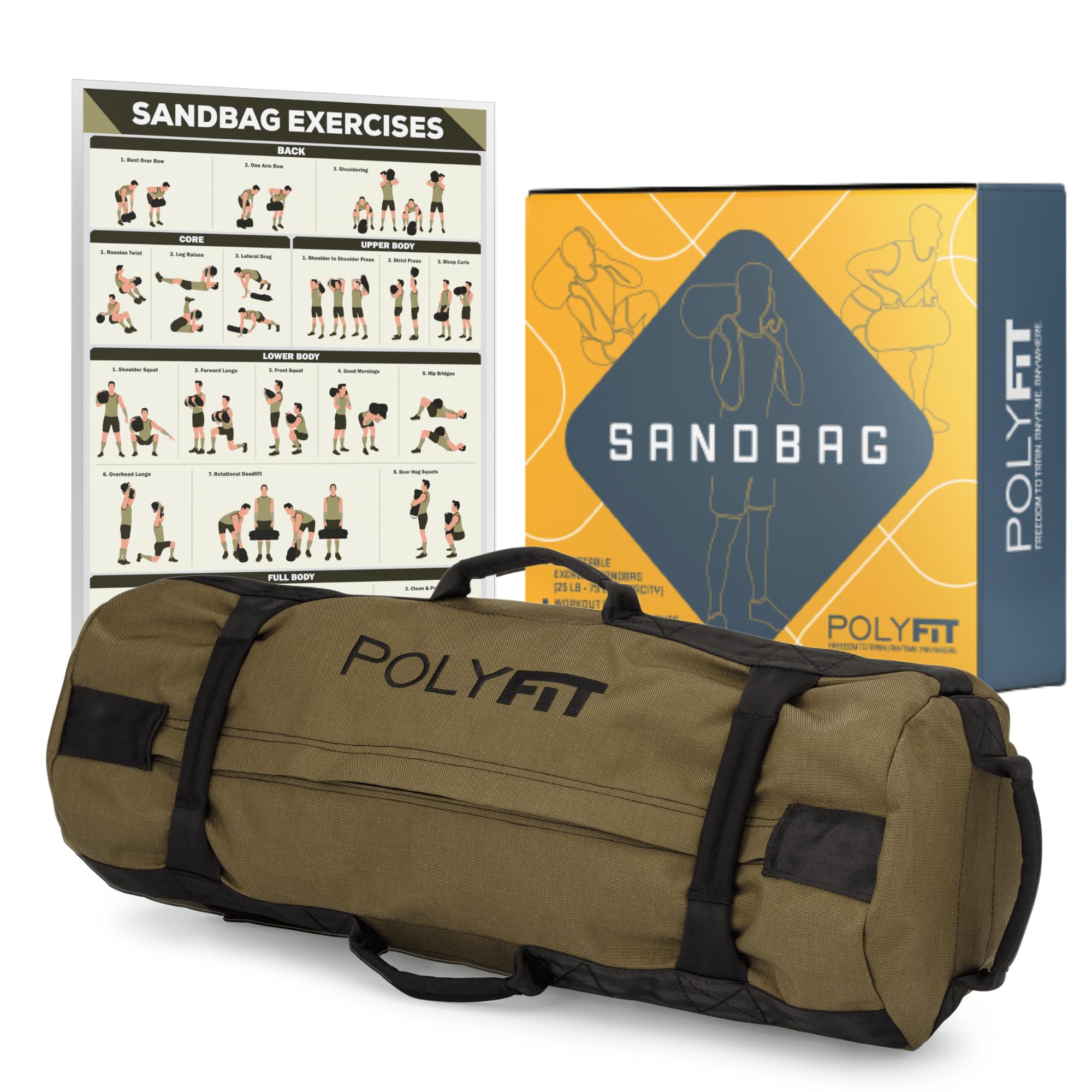 Polyfit Classic Sandbag - Saco de arena resistente para entrenamiento con 8 asas de agarre para entrenamiento con pesas - Varios colores y tamaños