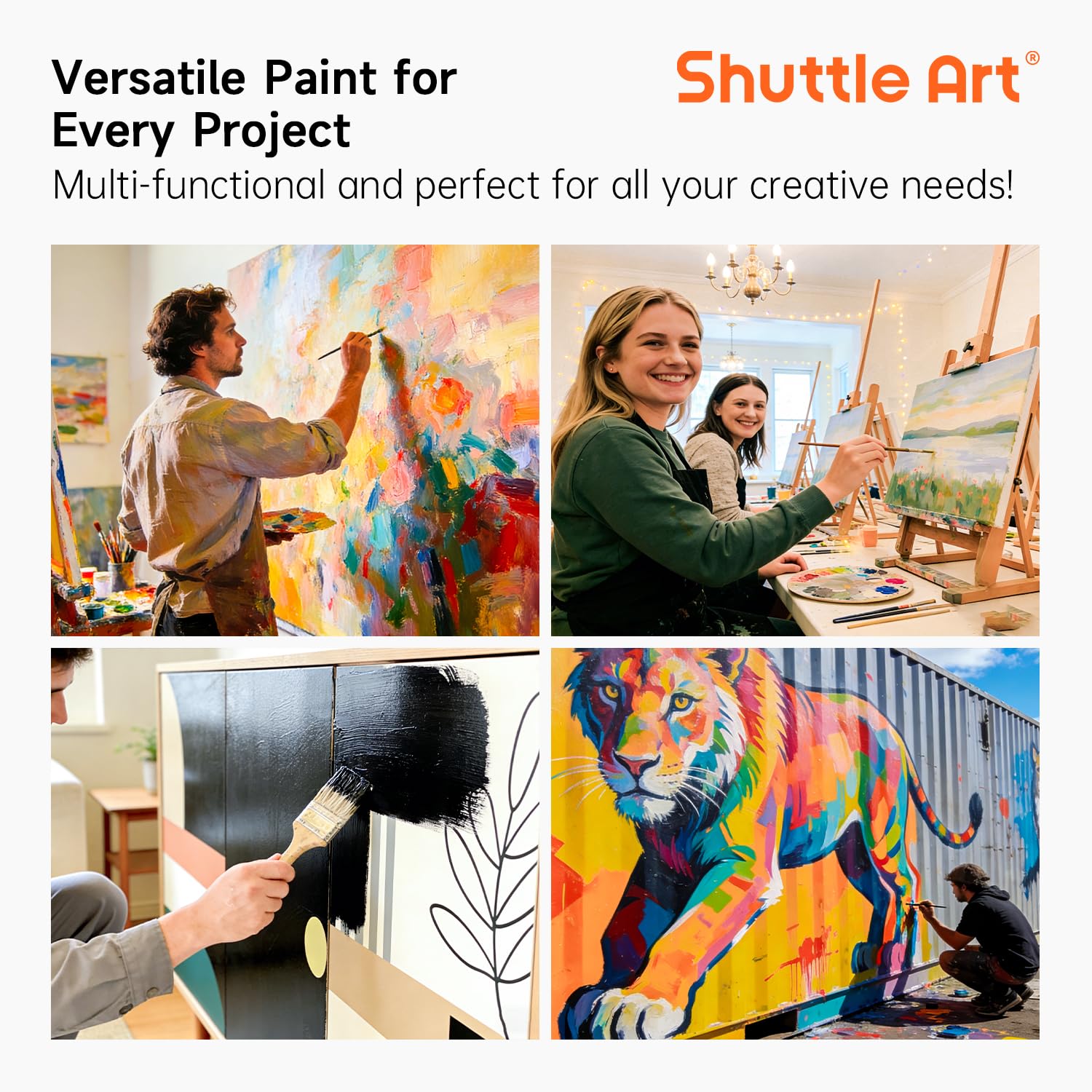 Shuttle Art Acrylfarbe Weiß und Schwarz 2×2040ml, schwarze & weiße Acrylfarben Set in Pumpflasche mit Deckel, wasserfeste Acryl Farben Set, Acrylic Paint für Künstler, Anfänger auf Leinwand, Holzfarbe
