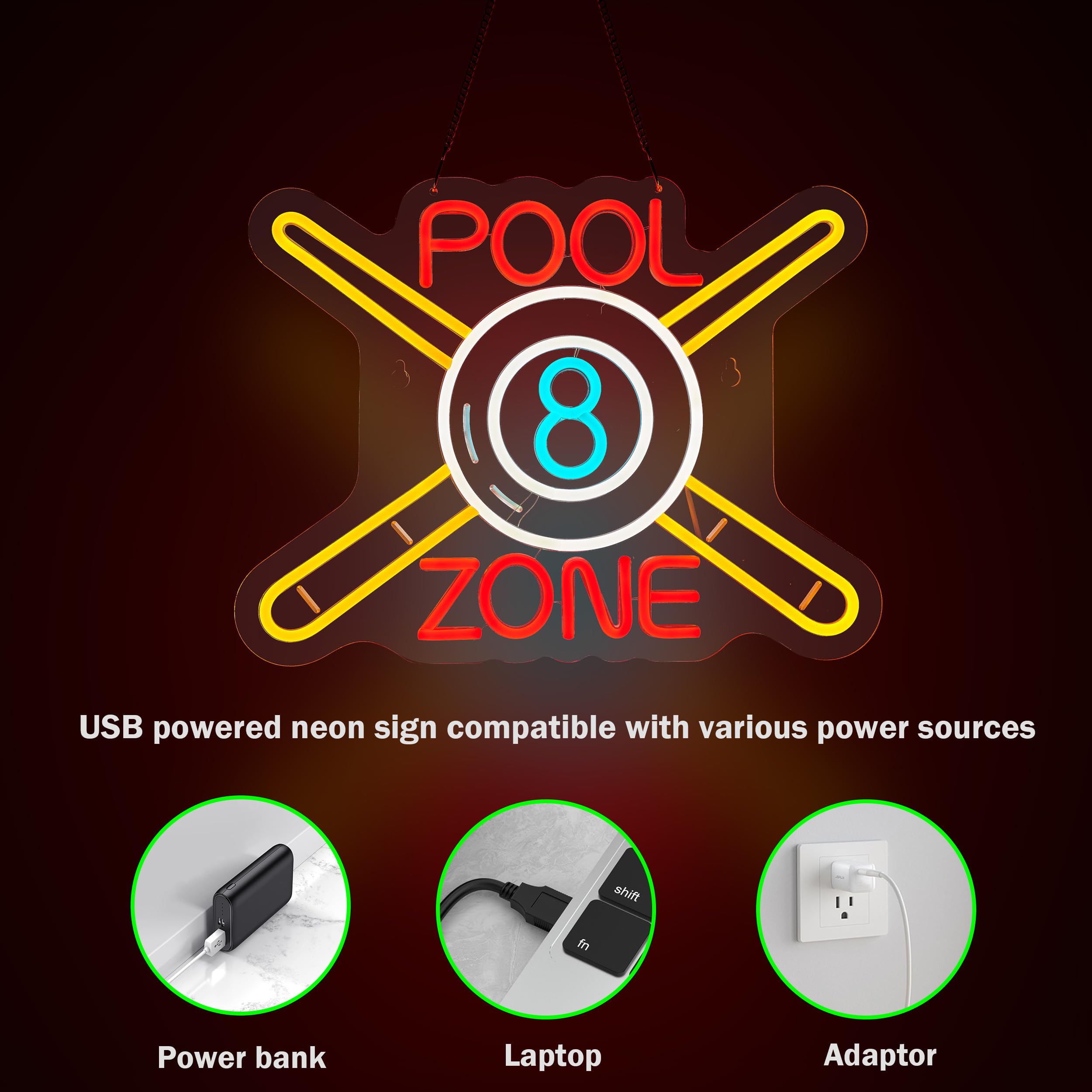 Hoyoelec Pool Zone Neon Sign for Wall Décor Dimmable LED