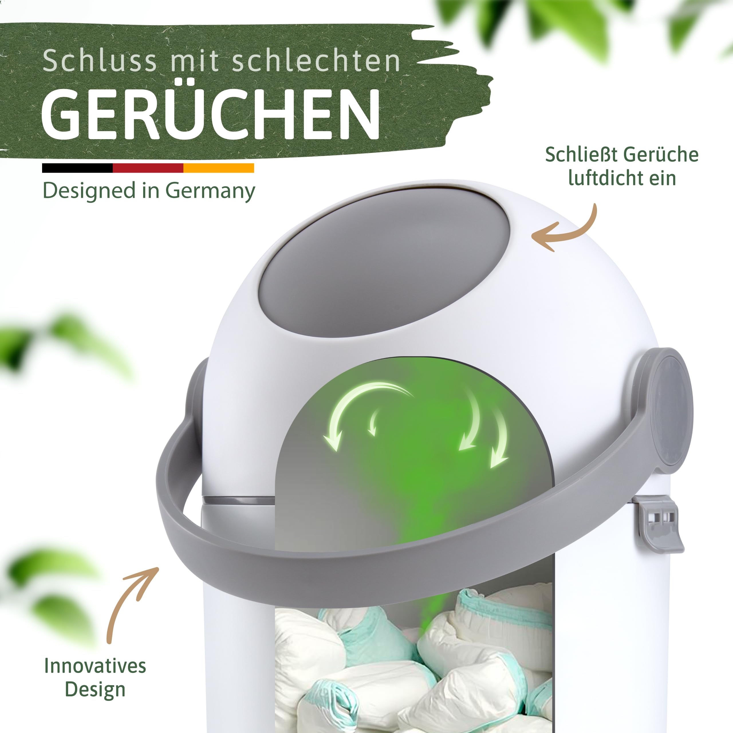 Forche® Pattumiera per pannolini per bambini, inodore, senza costose ricariche, perfetta per un'intera giornata,