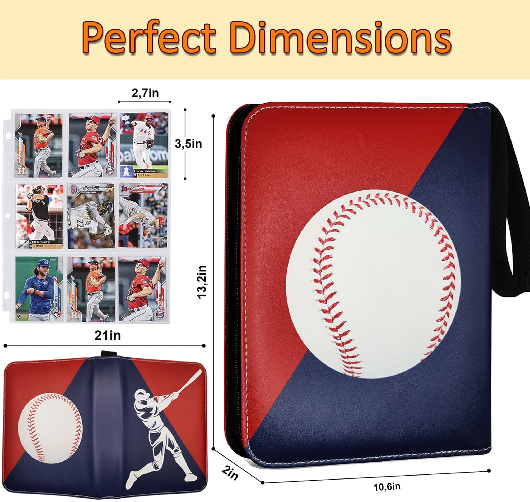 amazon baseball card binder Amazon.com: Baseball Card Binder 900 Pockets with 50 Protective Sleeves,  Large Baseball Binder 9 Pocket, Premium Trading Cards Holder 3 Ring Zipper,  Sport Collection Book, Album Folder Case, Gifts for Boys &