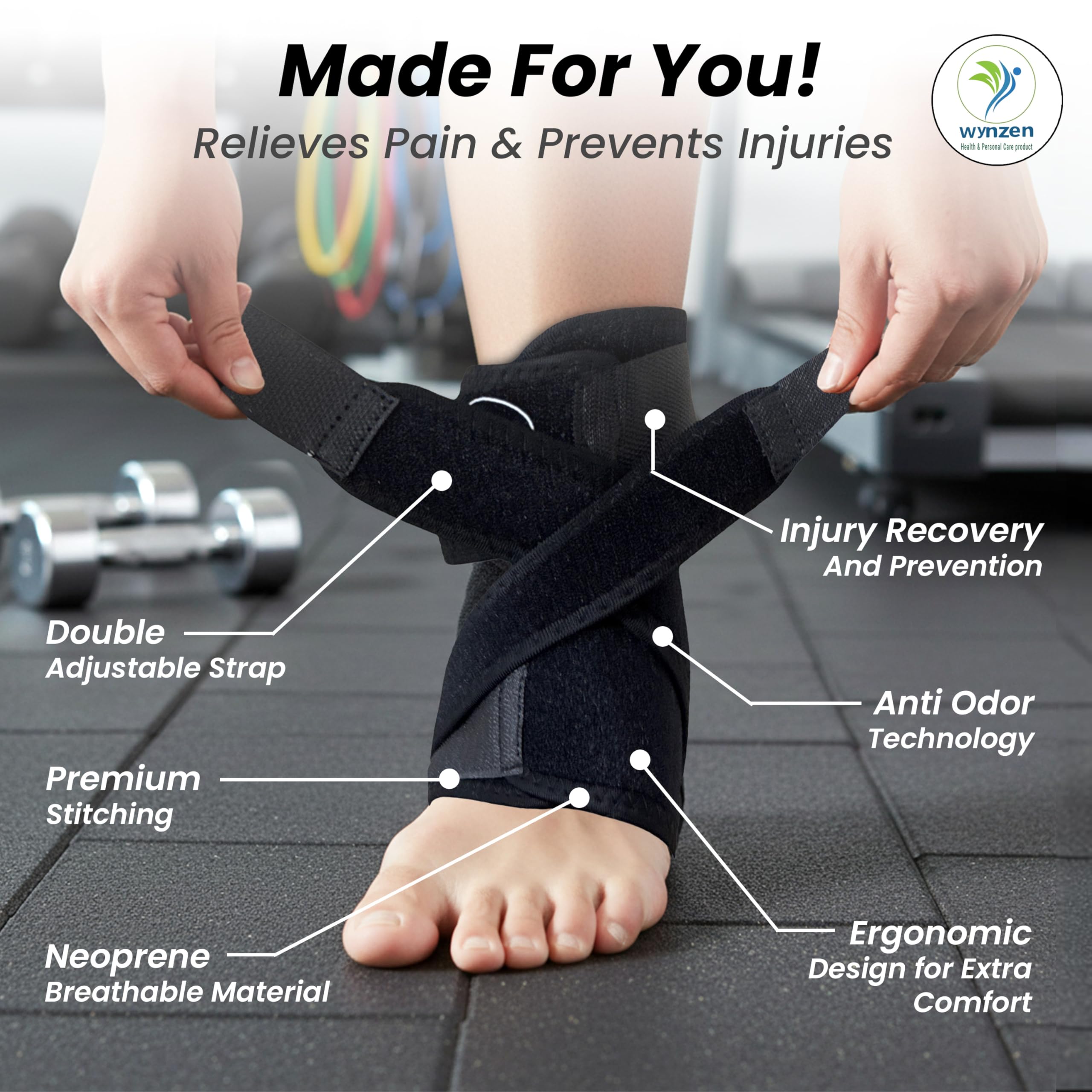 Premium Ankle Support Brace for Men & Women | Adjustable Compression Ankle Support Band| Neoprene Ankle Brace for Pain Relief, Injury Recovery, Sprains & Sports | Black, Free Size (1 Pc) - Image 7 thumbnail