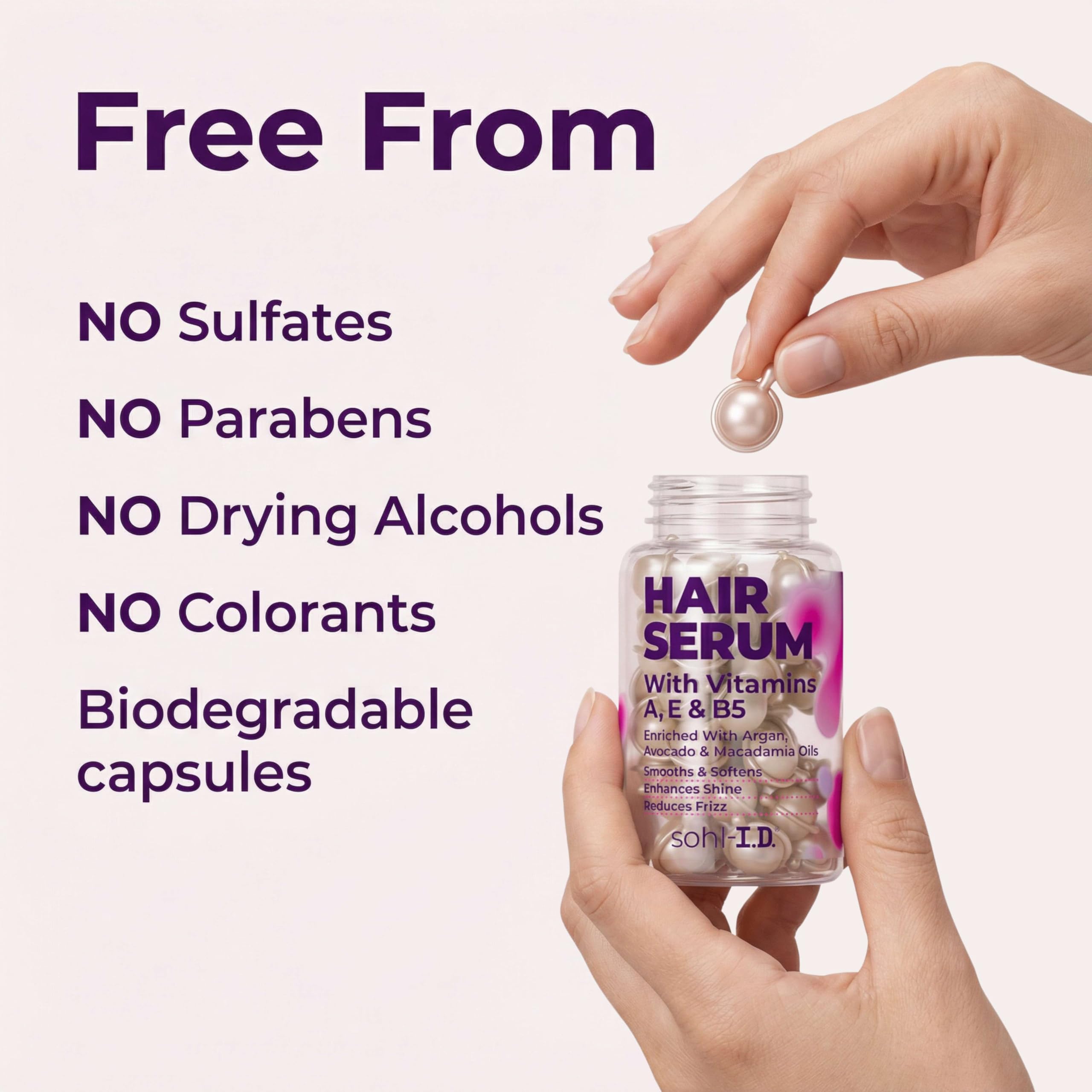 sohl-I.D. Suero capilar con vitaminas, tratamiento para hebras secas y dañadas, reduce el encrespamiento, mejora el brillo, hidratante para mechones suaves y sedosos, fórmula no grasa para resultados