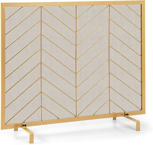 Tangkula Pantalla de chimenea de un solo panel, protector de chispas de metal forjado, cubierta decorativa de malla para chimenea para sala de