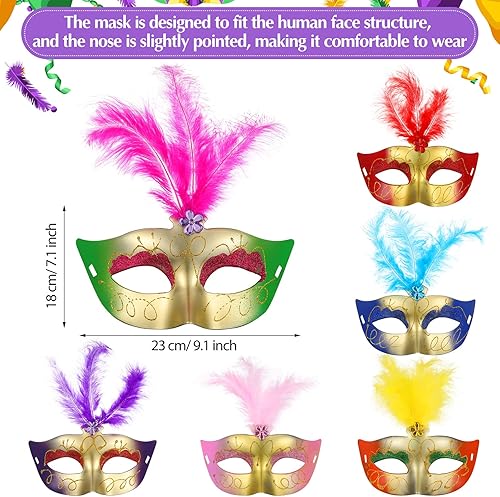 Miniatura 2 de Paquete de 100 máscaras de plumas de Mardi Gras coloridas a granel, máscaras de plástico de Mardi Gras, máscaras de Mardi Gras, máscaras de fiesta