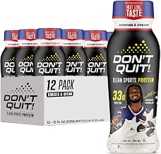 DON’T QUIT Clean Sports Protein Shake - 33 Grams of Protein Per Serving with 26 Vitamins & Minerals and Only 1 Gram of Sugar - No Artificial Colors, Flavors, or Sweeteners (Cookies & Cream, 12 Pack)