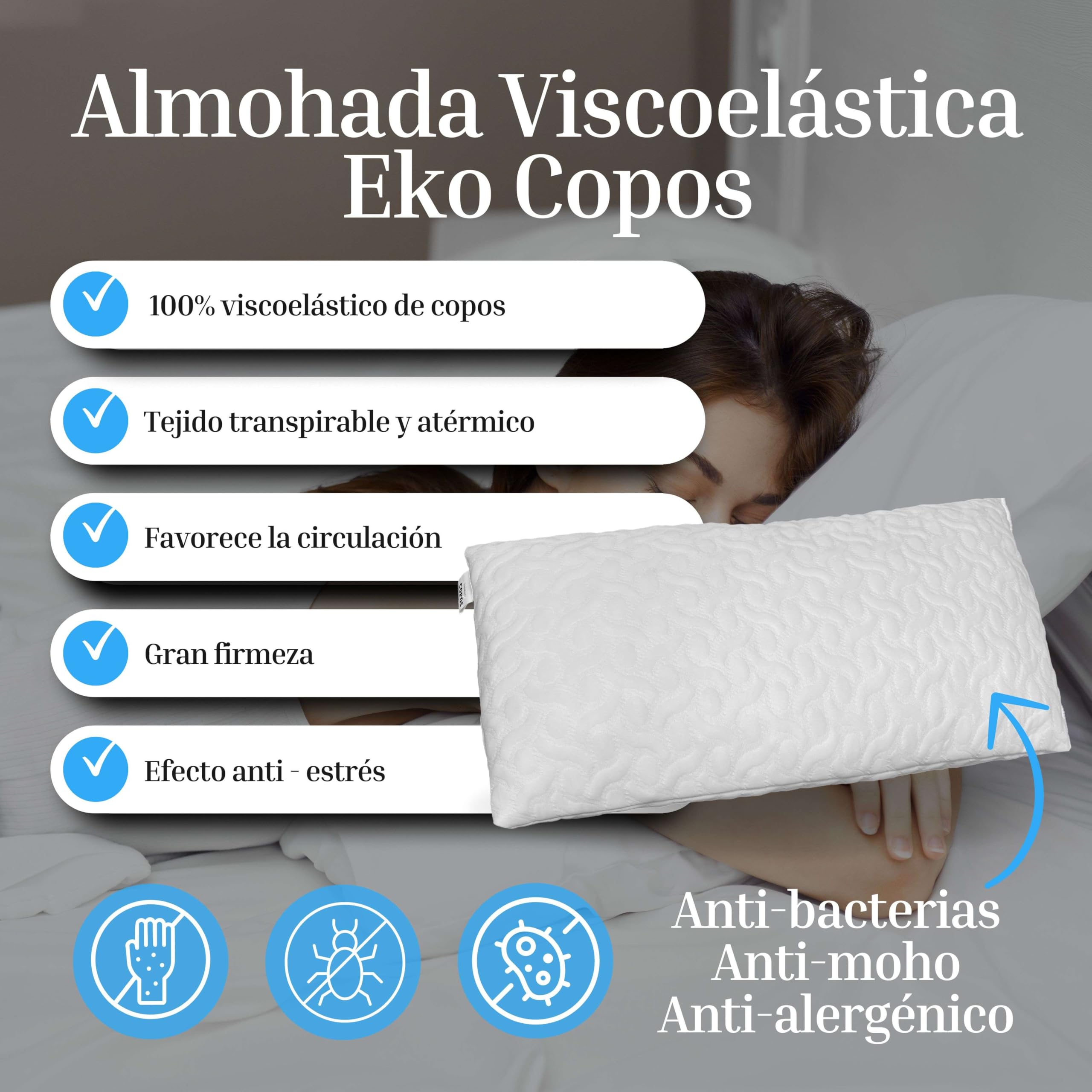 Miroytengo Almohada Viscoelástica EKO Copos 135 cm Color Blanco