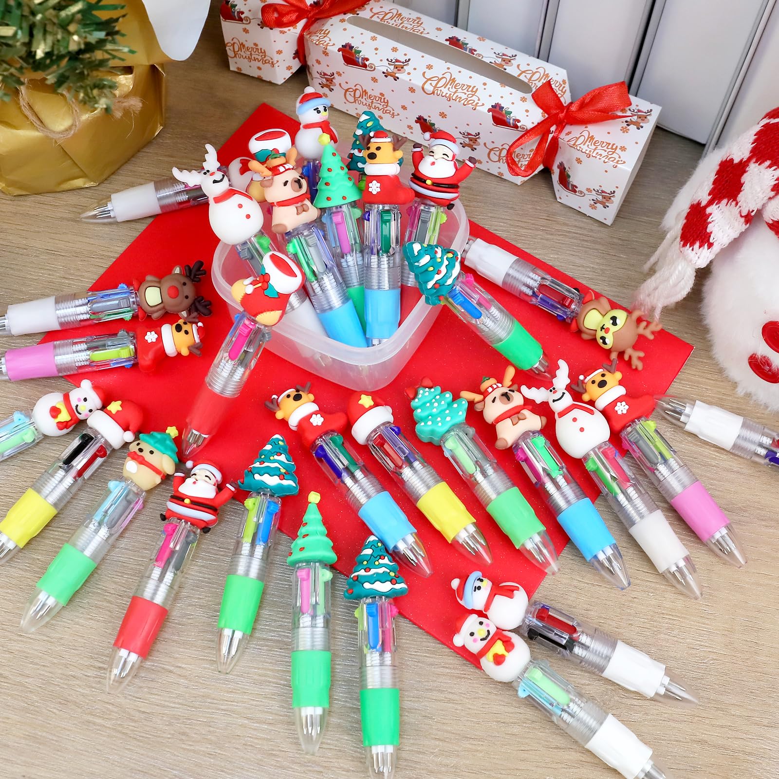 Set di 30 penne a sfera natalizie a 4 colori