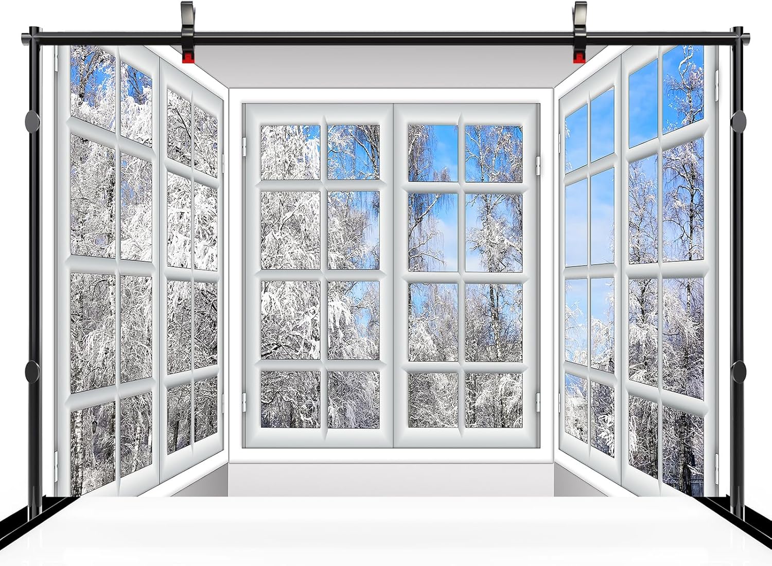 CHNYWORK 138x98 Inches Winter Window View Tapestry Snowy Woods Winter Forest White Vintage Wooden Window Snowy Scenery Background for Wall Hanging Bedroom Aesthetic Living Room Dorm Decor