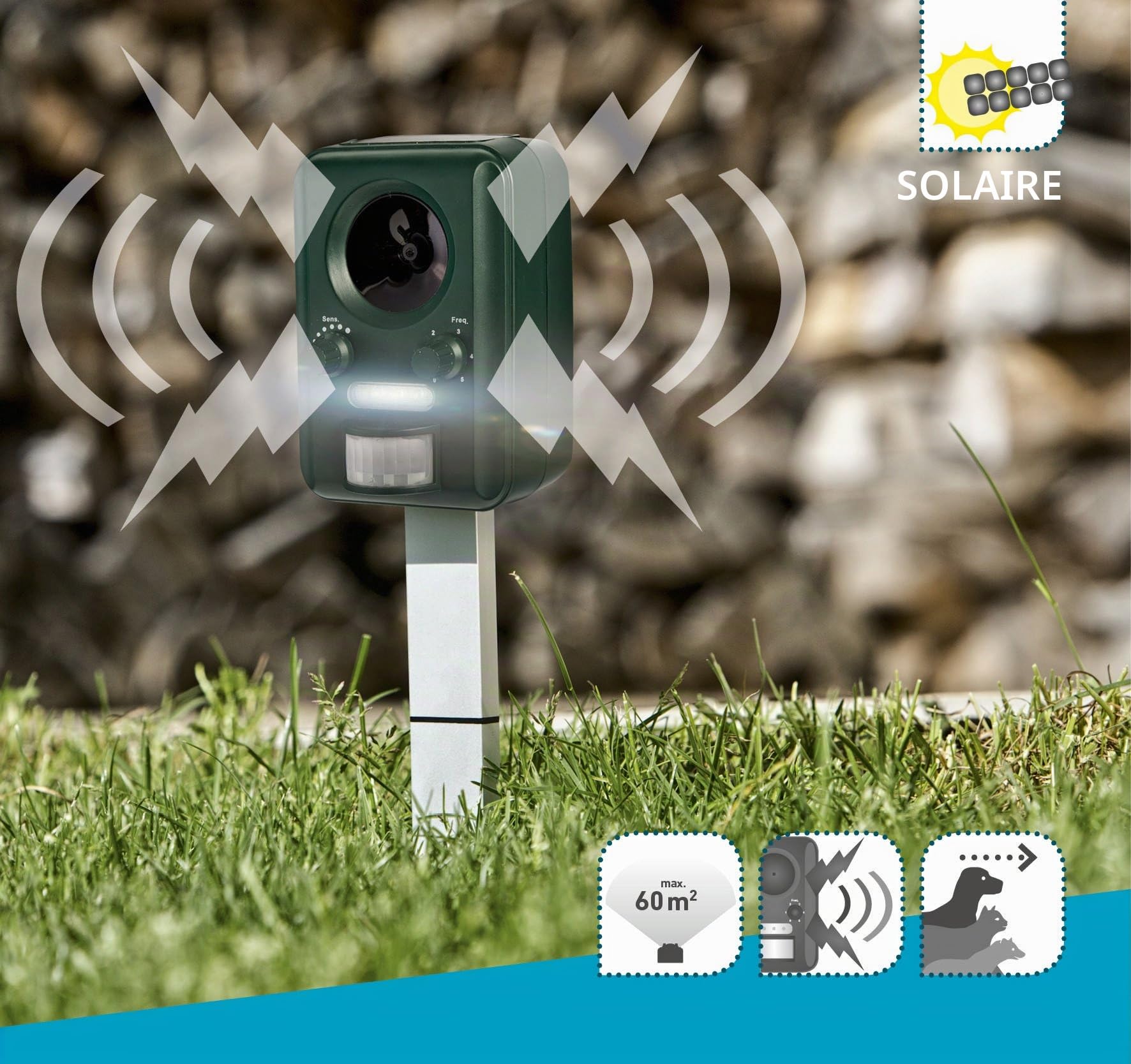 Windhager Répulsif pour Animaux Guard Solar, Anti-Animaux, Répulsif d'animaux Solaire avec Détecteur de Mouvement, Noir, jusqu'à 60 m², 05045