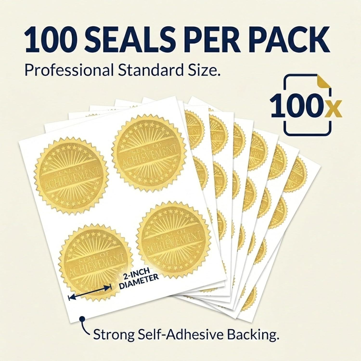 PaperDirect Seal of Achievement Embossed Starburst Gold Certificate Seals, 2 Inch, Self Adhesive, 100 Count, Embossed Seals for Certificates, Achievement and Award Stickers for School, Work, Diploma