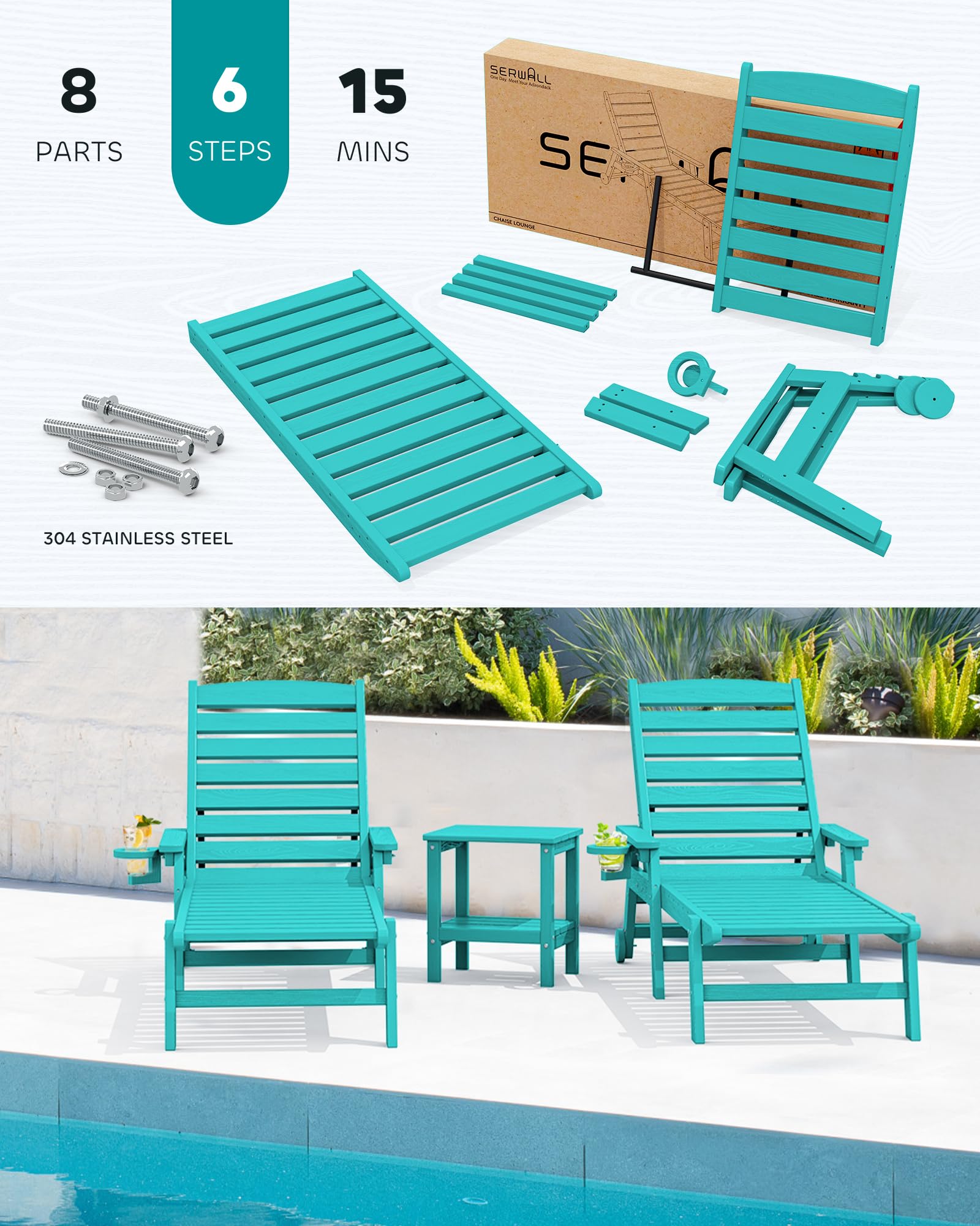 Snapklik.com : SERWALL Patio Chaise Lounge Chair Set Of 2, 78 Long 5 ...