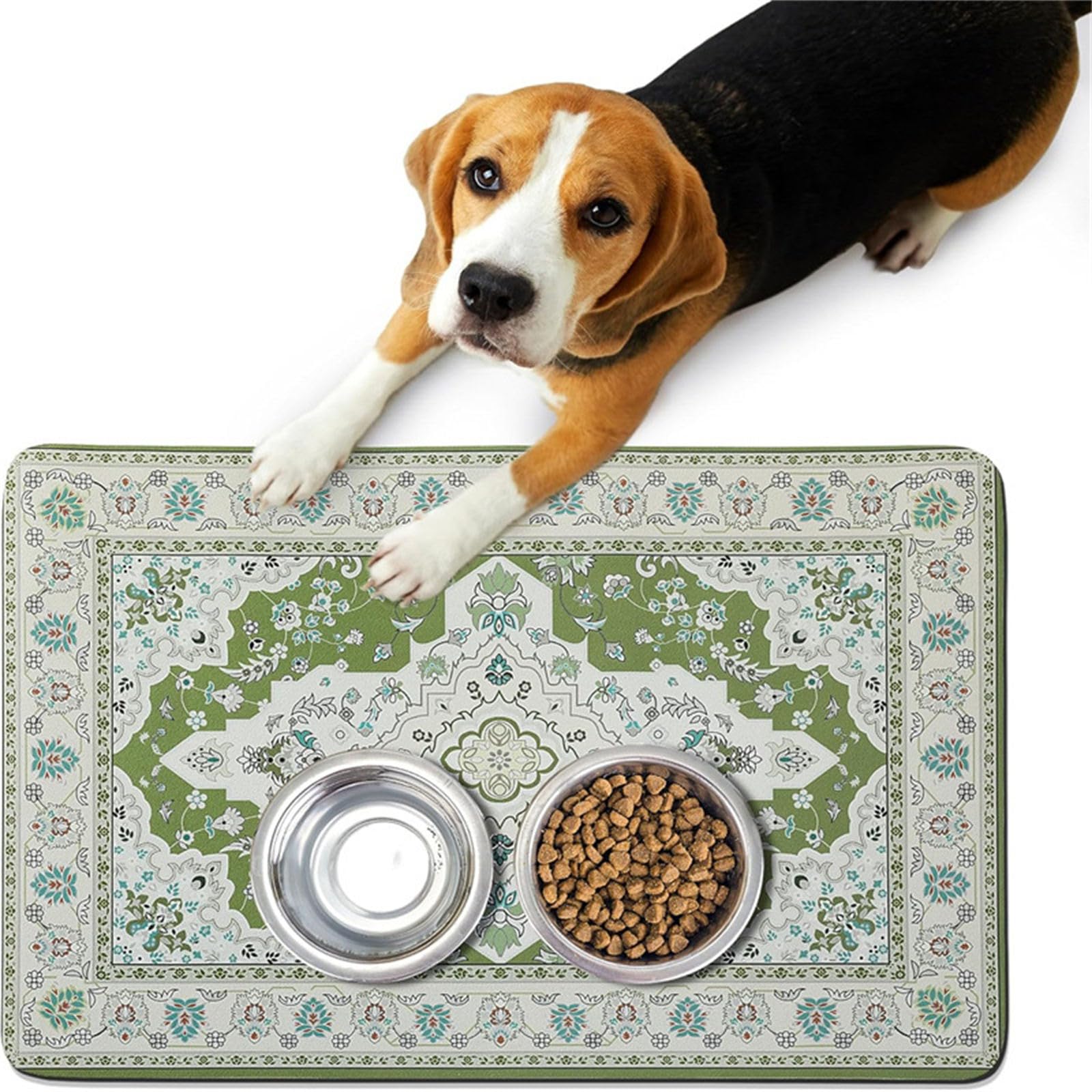 Hearda Pet Mats for Food Bowls Water Absorbent, Vintage Ethnic Style Pet Food Mat Non Slip Quick Dry Cat Feeding Mat Diatomite Pet Feeding Mat Dog Bowl Mats Water Dispenser Mat (30x40cm,Style 2)