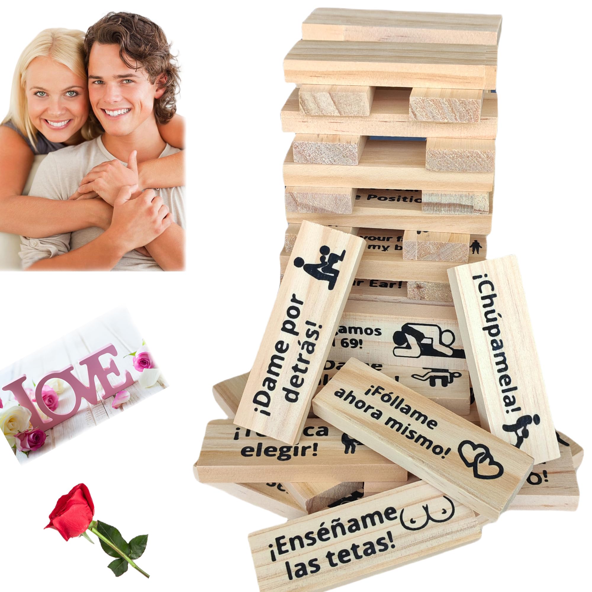 Spanish Blocks Tower Game for Adult Couples Board en español Tumbling Stacking Lovers Funny Bedroom Sports