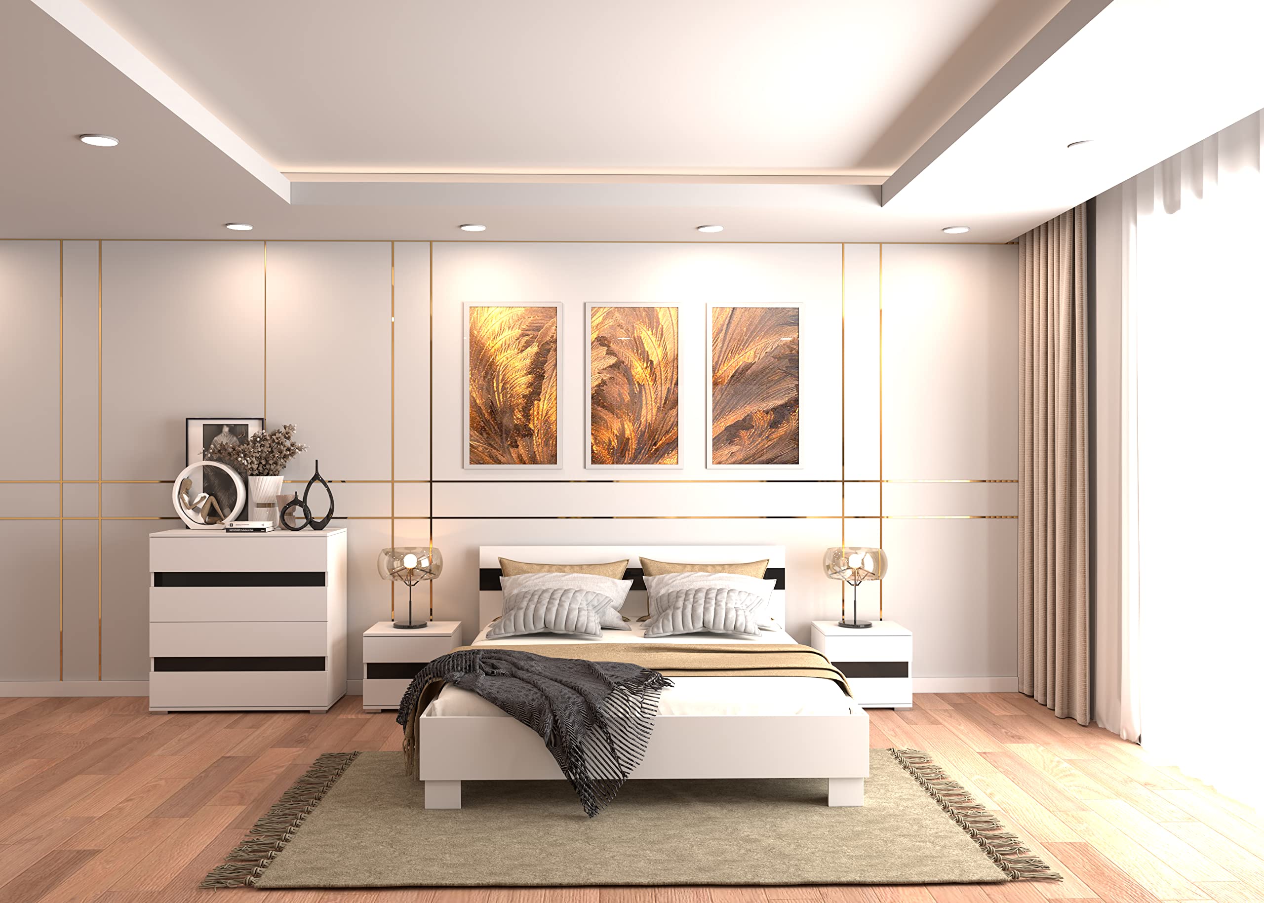 Fabryka Mebli Idźczak Schlafzimmer-Set Komplett Vista Lucca - weißer Kleiderschrank mit Spiegel und Kommode Innovativer - Innovativ, Stilvoll, Modern
