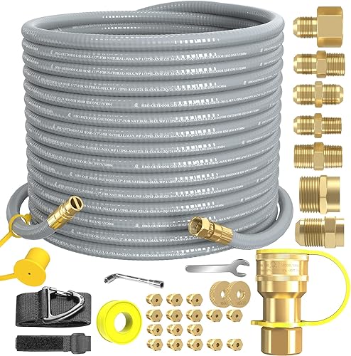 Miniatura 9 de Manguera de gas natural de 12 pies con diámetro interior de 1/2 pulgada con accesorio de conexión rápida para barbacoa, parrilla, horno de pizza