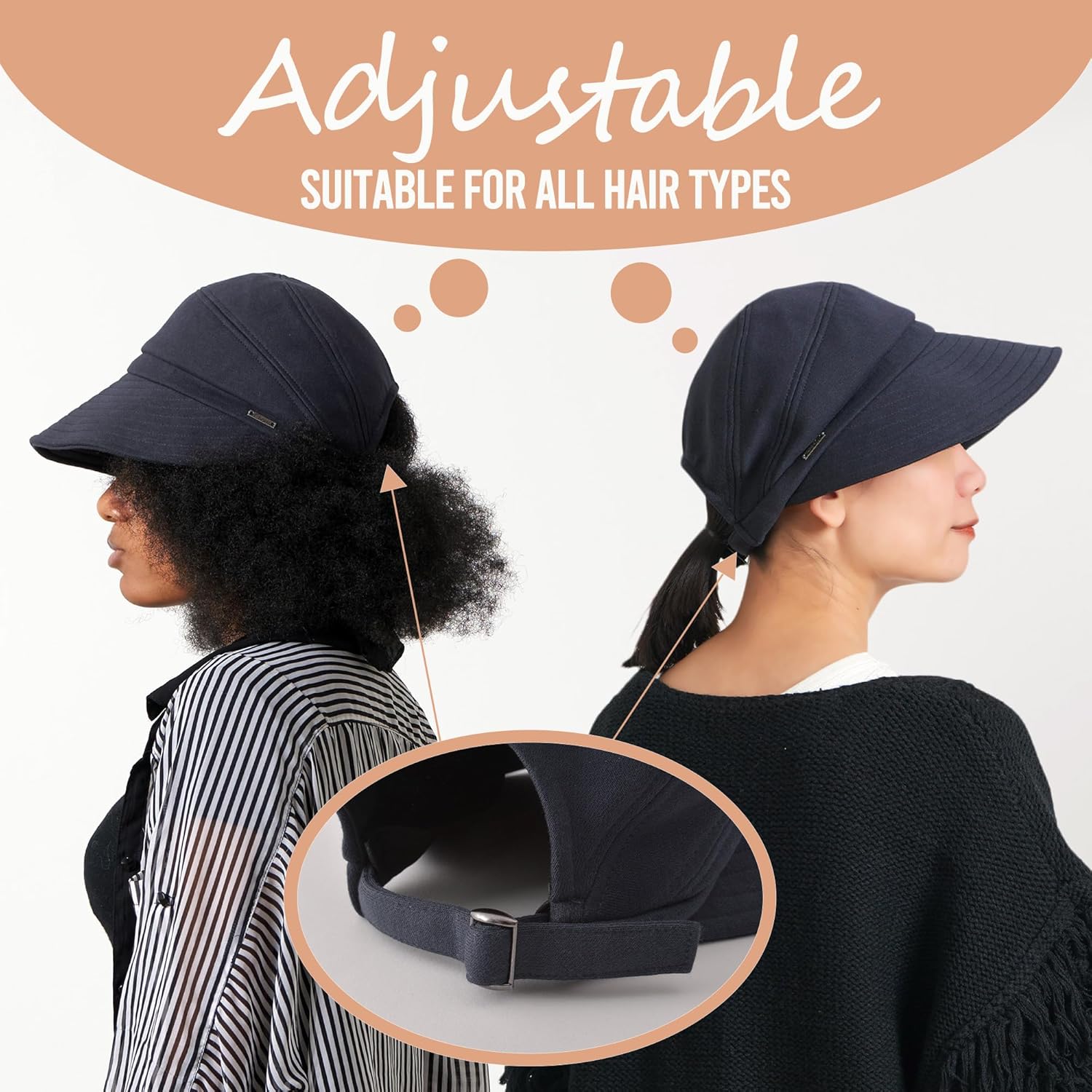 Sun Visor Ponytail Hat Womens - Sun Hats for Women UV Protection Wide Brim Beach Hat Packable Cloche Hat Outdoor Cap - Image 4