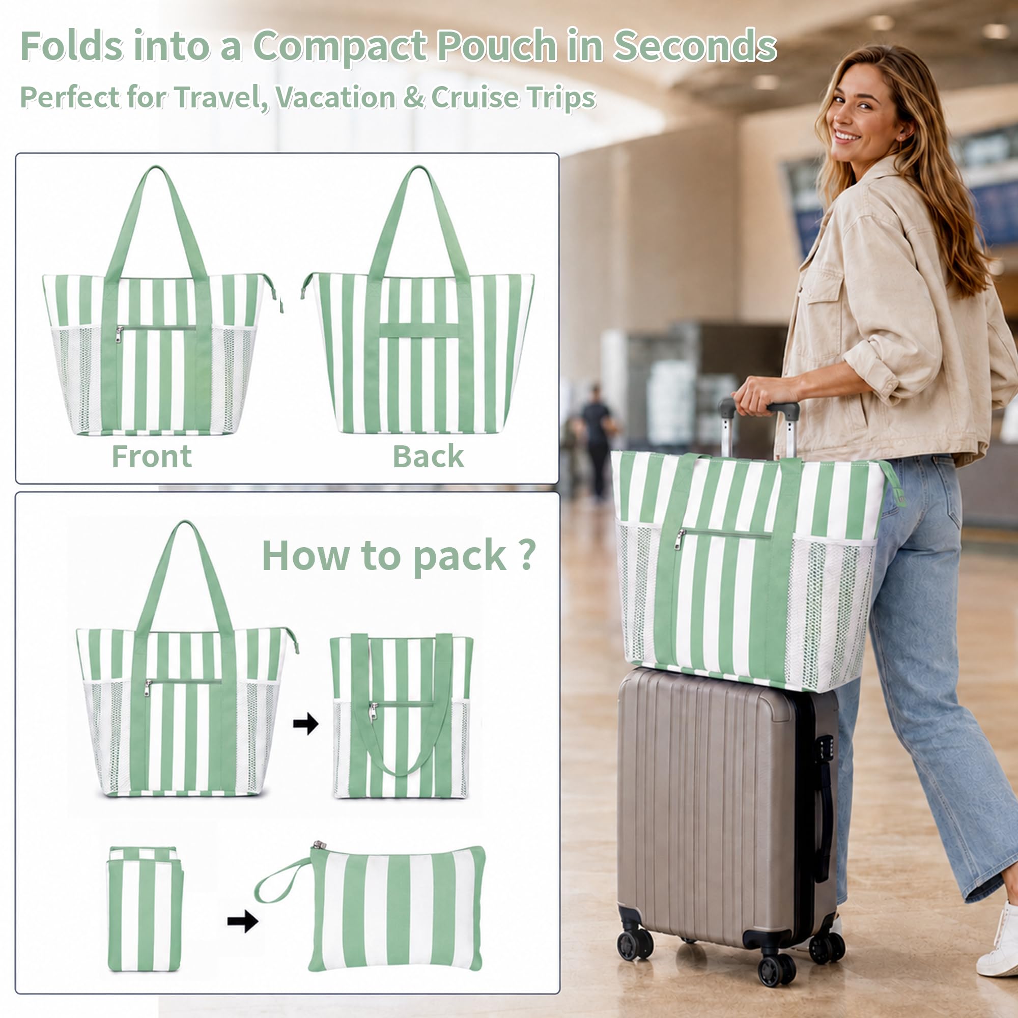 TAHAVICE Sac de plage XXL Famille Sac de bain pour femme Imperméable Sac de plage Sac fourre-tout pour plage, voyage, piscine, gym