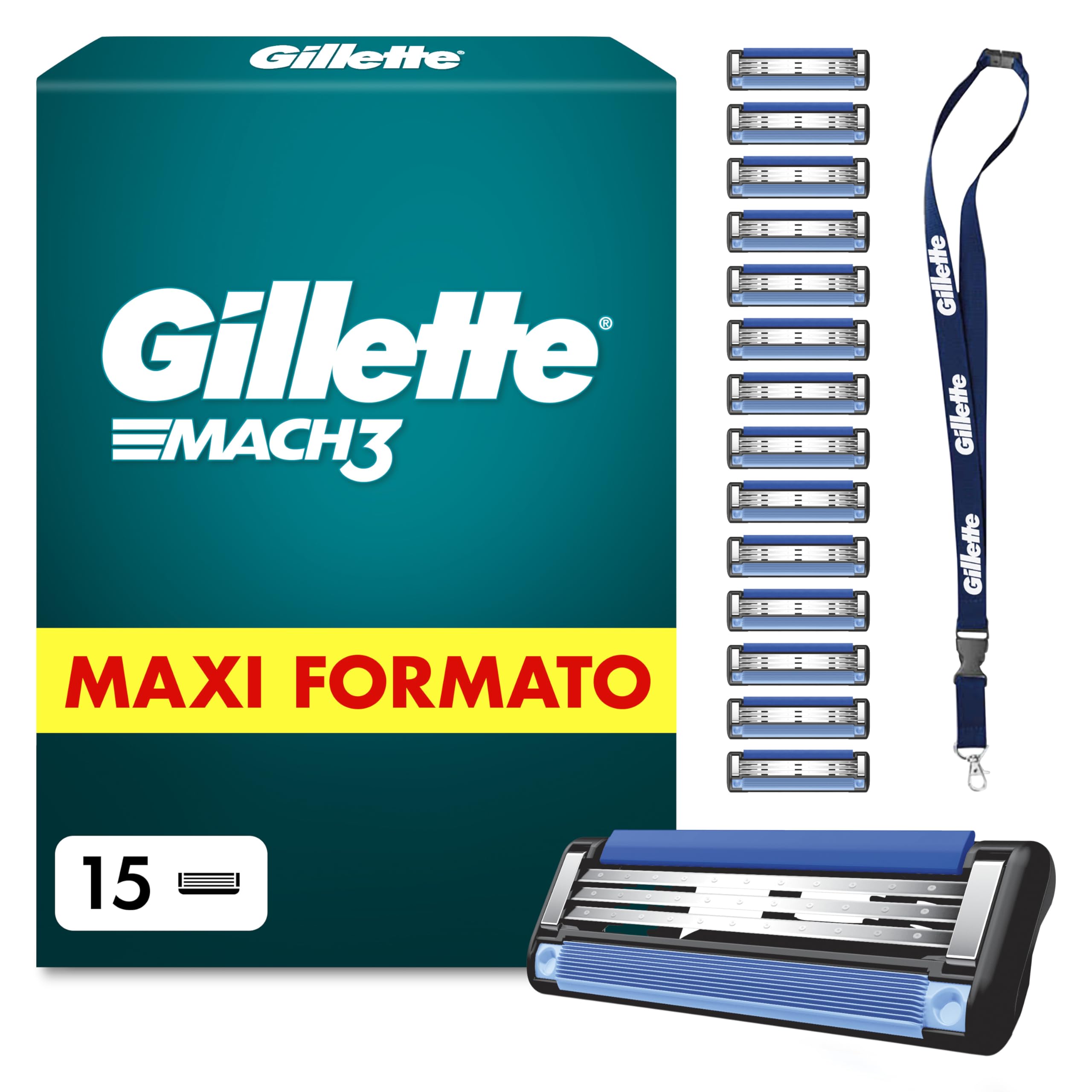 Gillette Mach3 Base 15 Lamette Di Ricambio Per Rasoio Barba Mach 3, Con Striscia Lubrificante Per Una Scorrevolezza Fluida , Lamette Gillette