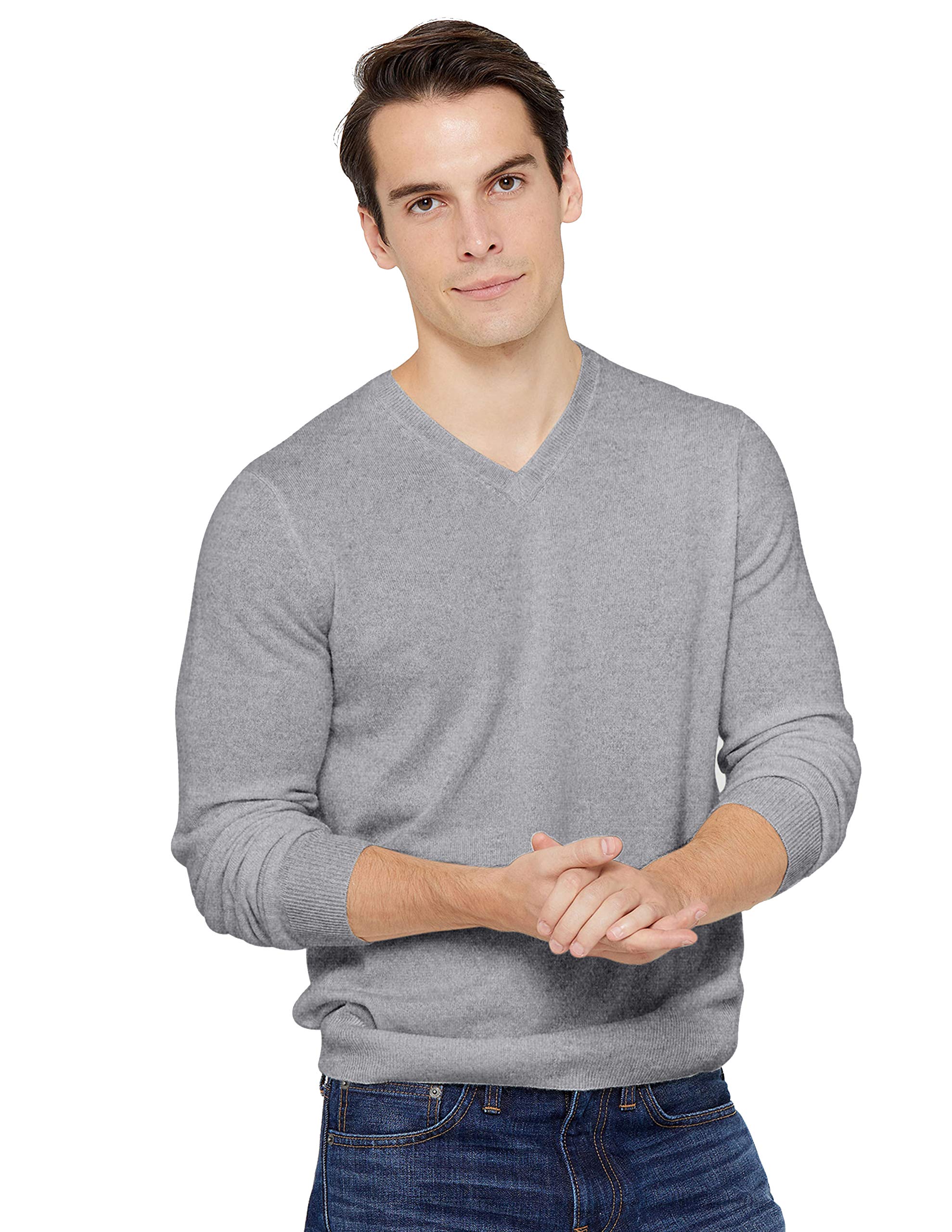 Men's Essential V-Neck Sweater 100% Pure Cashmere Classic Long Sleeve Pullover