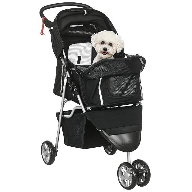 PawHut Carrito para Perros Plegable con Ruedas 10 kg 77x44x102 cm Negro