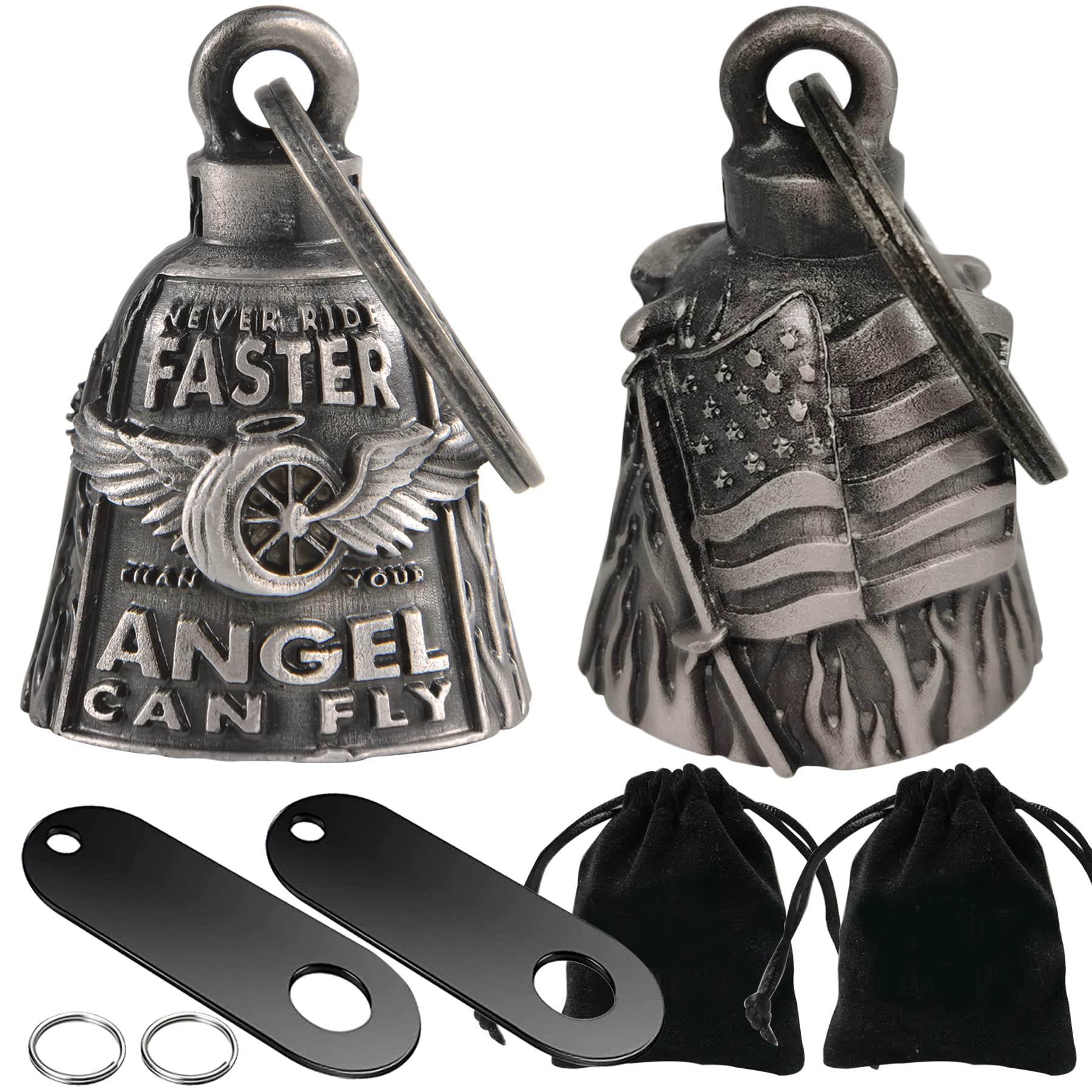 Dream Apparel 2 Pack Motorcycle Bells Guardian Angel for Biker Rider Men Women Ride Riding with Hangers, Drive Away Gremlins