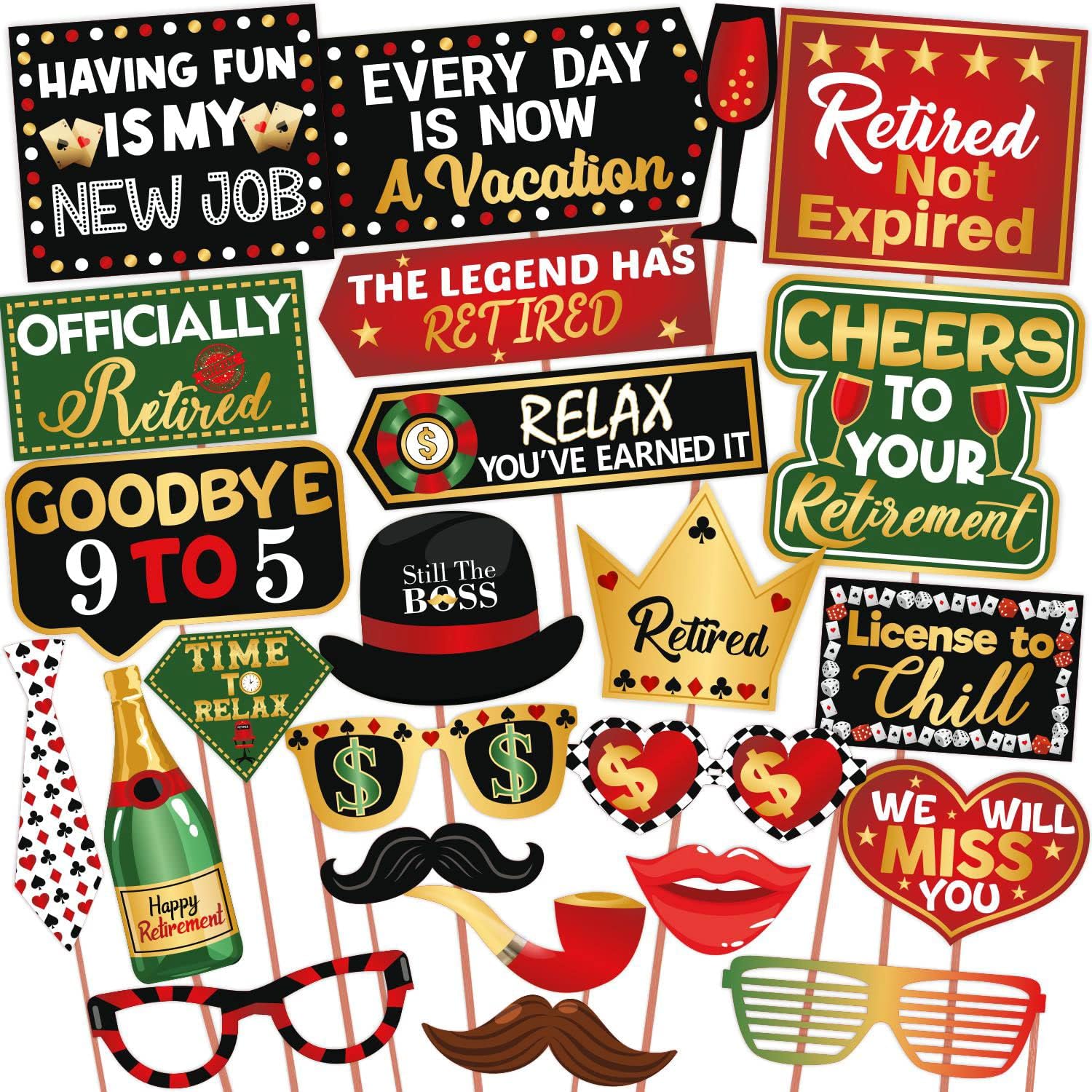 Wobbox Retirement Photo Booth Party Props Casino Theme, Retirement Party Decoration, Retirement Decoration Item