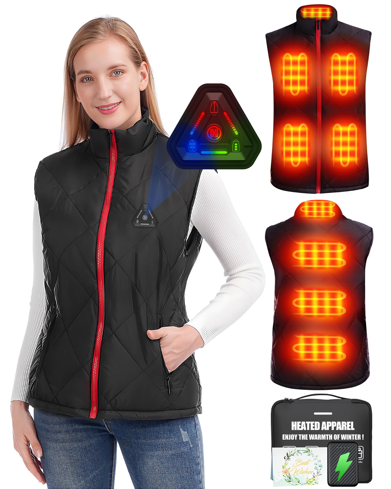 CYCYHEATWomen Heated Gilet- Lightweight Heating Vest Jacket Coat with Battery Pack Heated Clothing, 4 in 1 Smart Controller