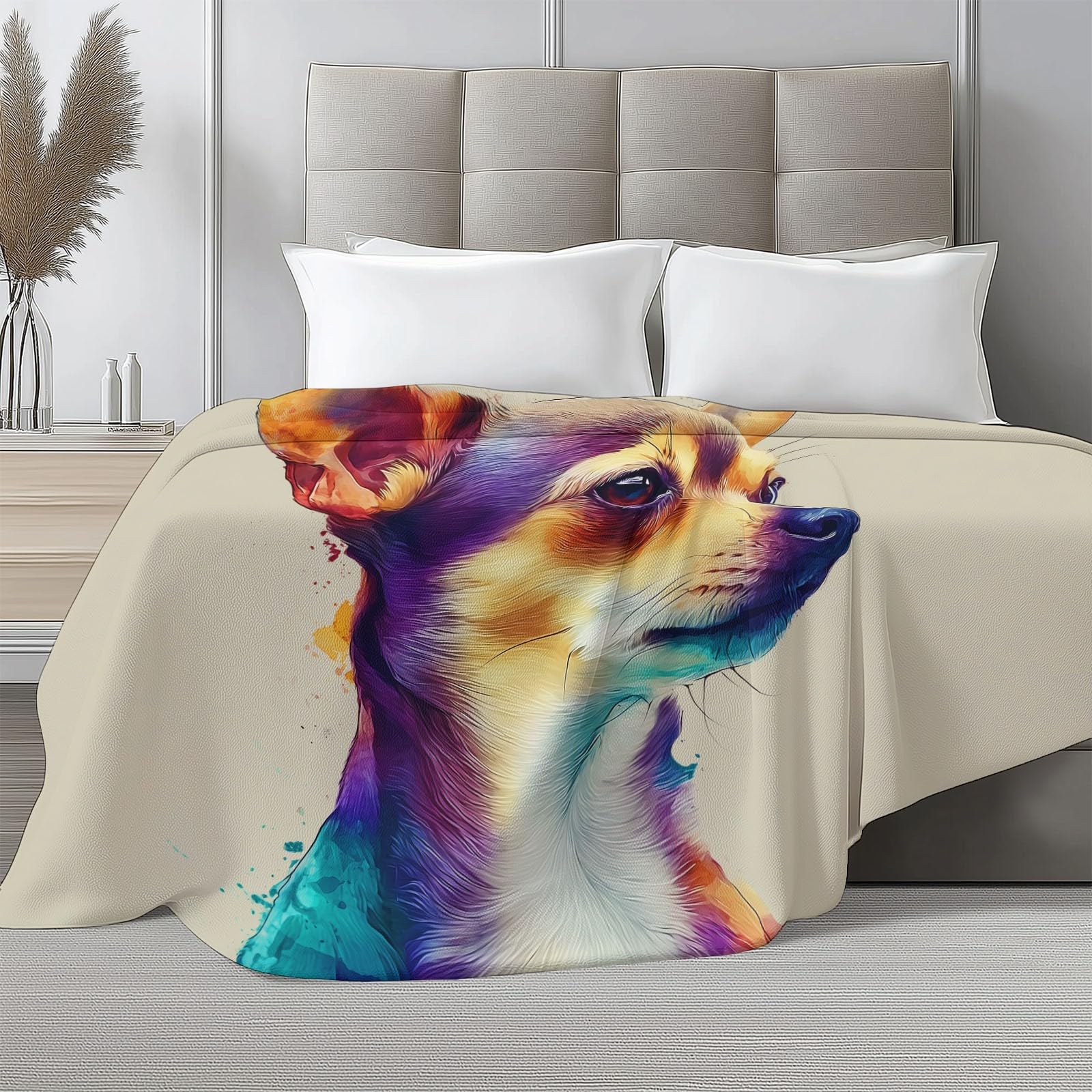 Miękki lekki piaskowy koc sherpa 221 x 239 cm dla dzieci dorosłych, akwarela zwierzęta, portrety psów, drukowana flanelowa pościel - hipoalergiczny ciepły koc narzuta na łóżko, sofę, krzesło, do