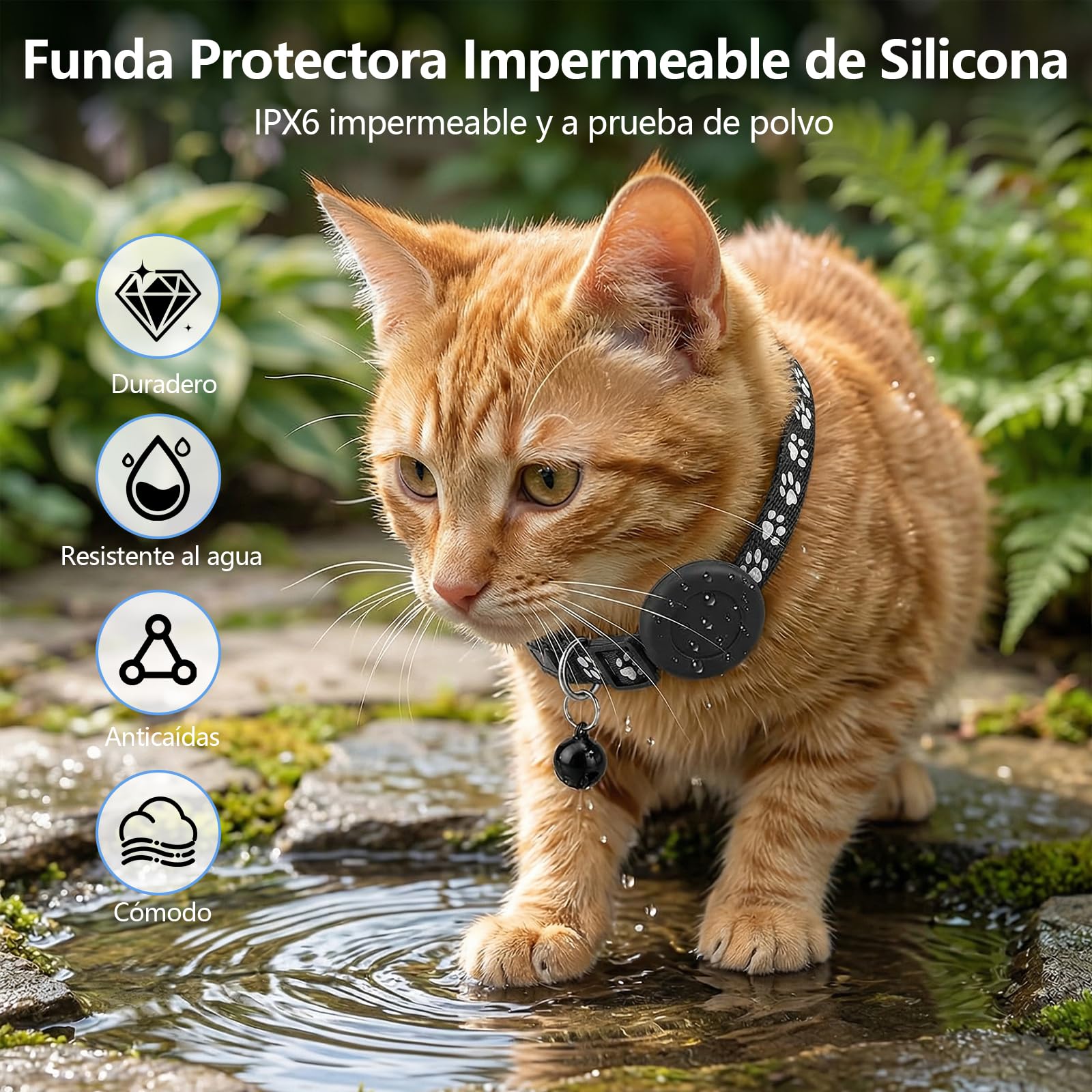 GPS Gatos, Localizador GPS Perros, GPS Perros/Gatos Compatible con Sistemas iOS y Android, Posicionamiento Global en Tiempo Real, Collar Ajustable, Sin Suscripción, Resistente al Agua IPX6 - Negro