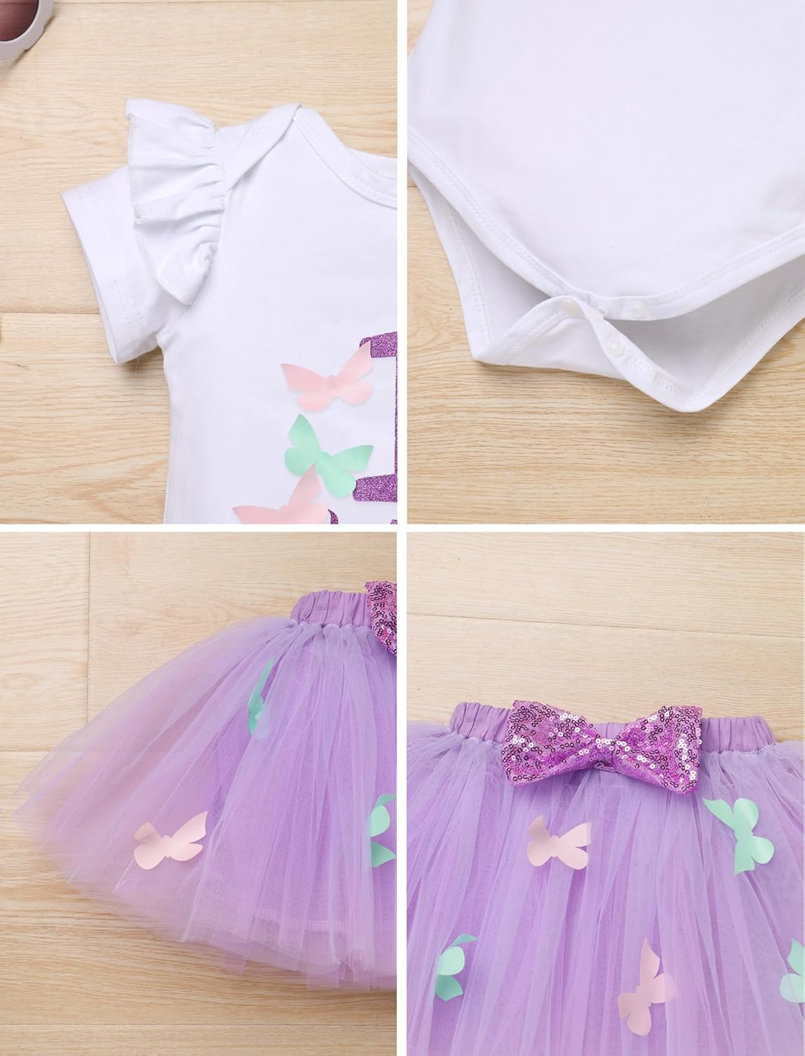 ODASDO Baby Girl First Birthday Cake Smash Outfit Romper Princess Tutu Skirt Leg Warmers Headband Set - Image 5