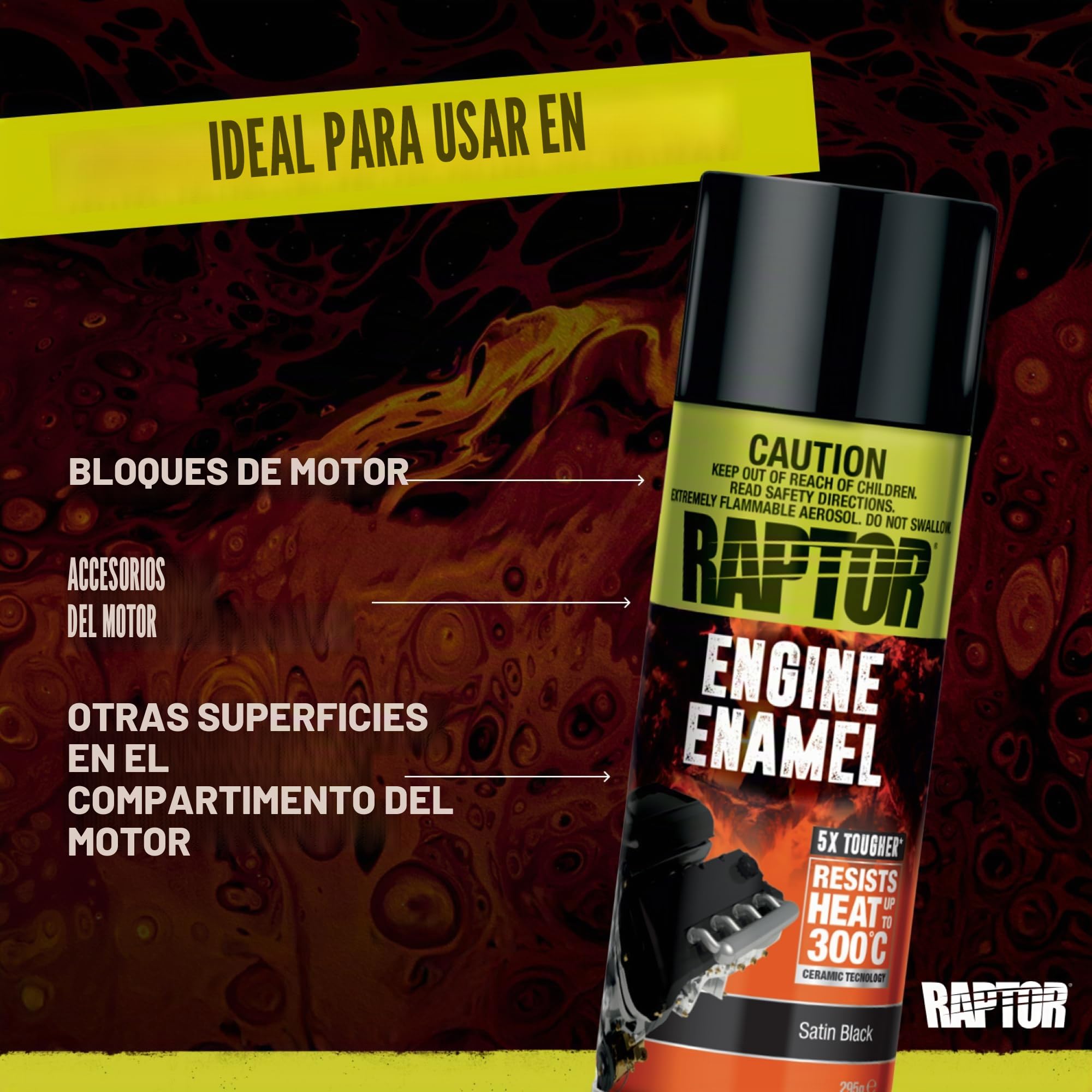 U-POL Raptor Engine Enamel | Pintura 1K Spray Para Motor | Resistente al Calor Hasta 300 °C | Protección Contra el Calor, Aceite y Líquidos en Compartimento del Vehículo