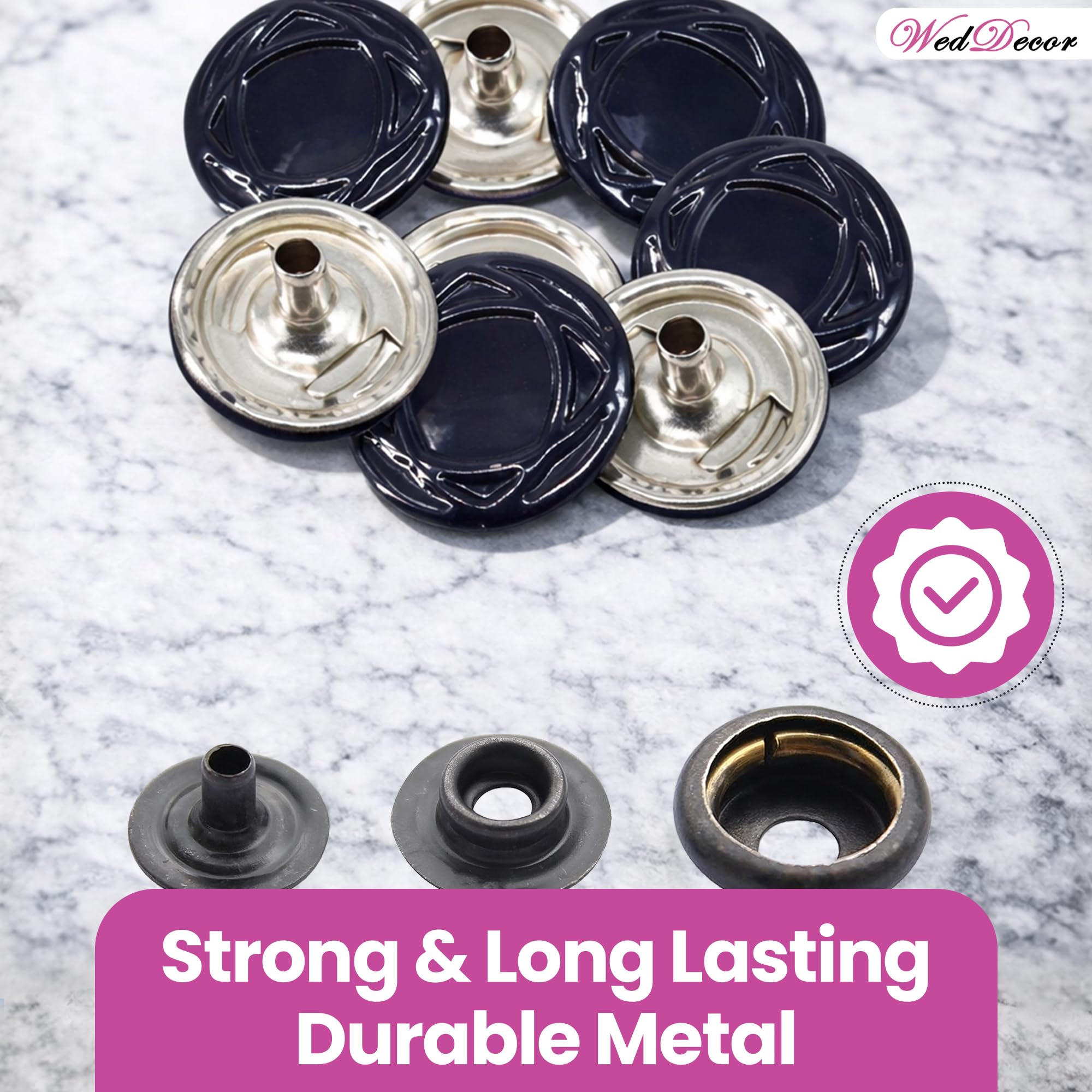 WedDecor Azul Marino 15mm Botones a Presión Metal Resistente Níquel Libre 4 Partes Cierres Remaches Botón para Cuero Manualidades, Chaquetas, Bolsas, Tiras, Jeans, Ropa Reparación - Pack De 1000