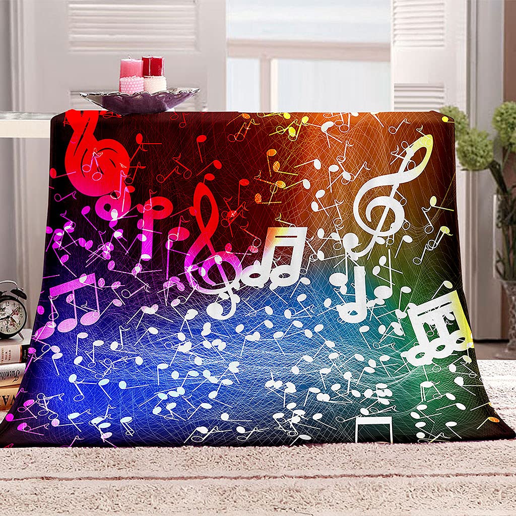 OUSIKA Coperta Di Flanella Letto Matrimoniale Invernale 150X200Cm Coperta Pile In Microfibra Morbida Pelosa Calda Copriletto Per Divano/Bambini Camere Da Letto, Simboli Musicali Colorati Motivo