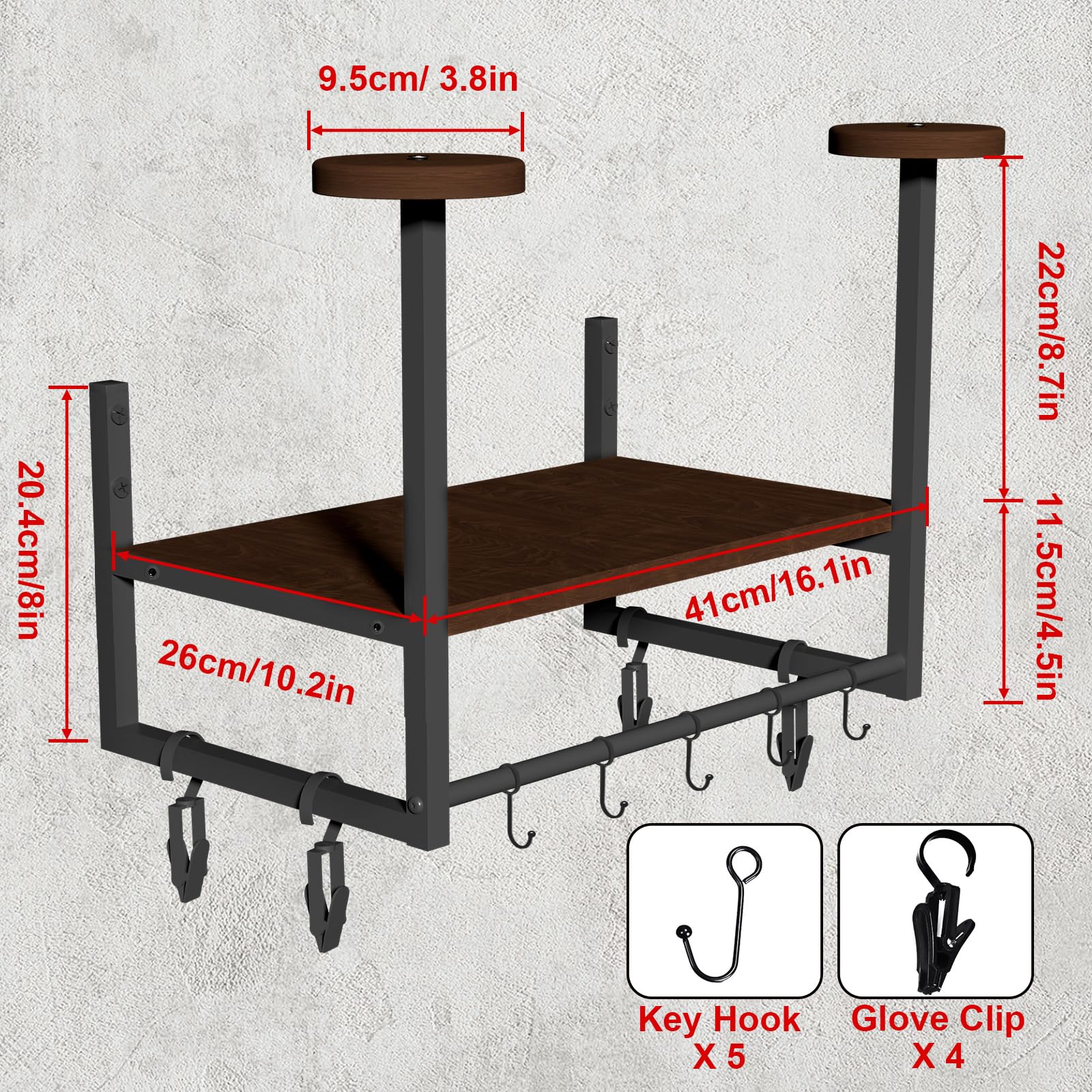 Helmhalter Wand Wandhalterun, Motorradhelmhalter Plattenständer Display Organizer mit 1 Holzschichtbrettern, 2 Helm ständer für Motorrad, Fußball, Radfahrerausrüstung, Dunkelbraun