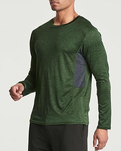 Miniatura 10 de Paquete de 4 Camiseta de manga larga para hombre Dry-Fit que absorbe la humedad Camiseta Atlética con cuello redondo con protección solar