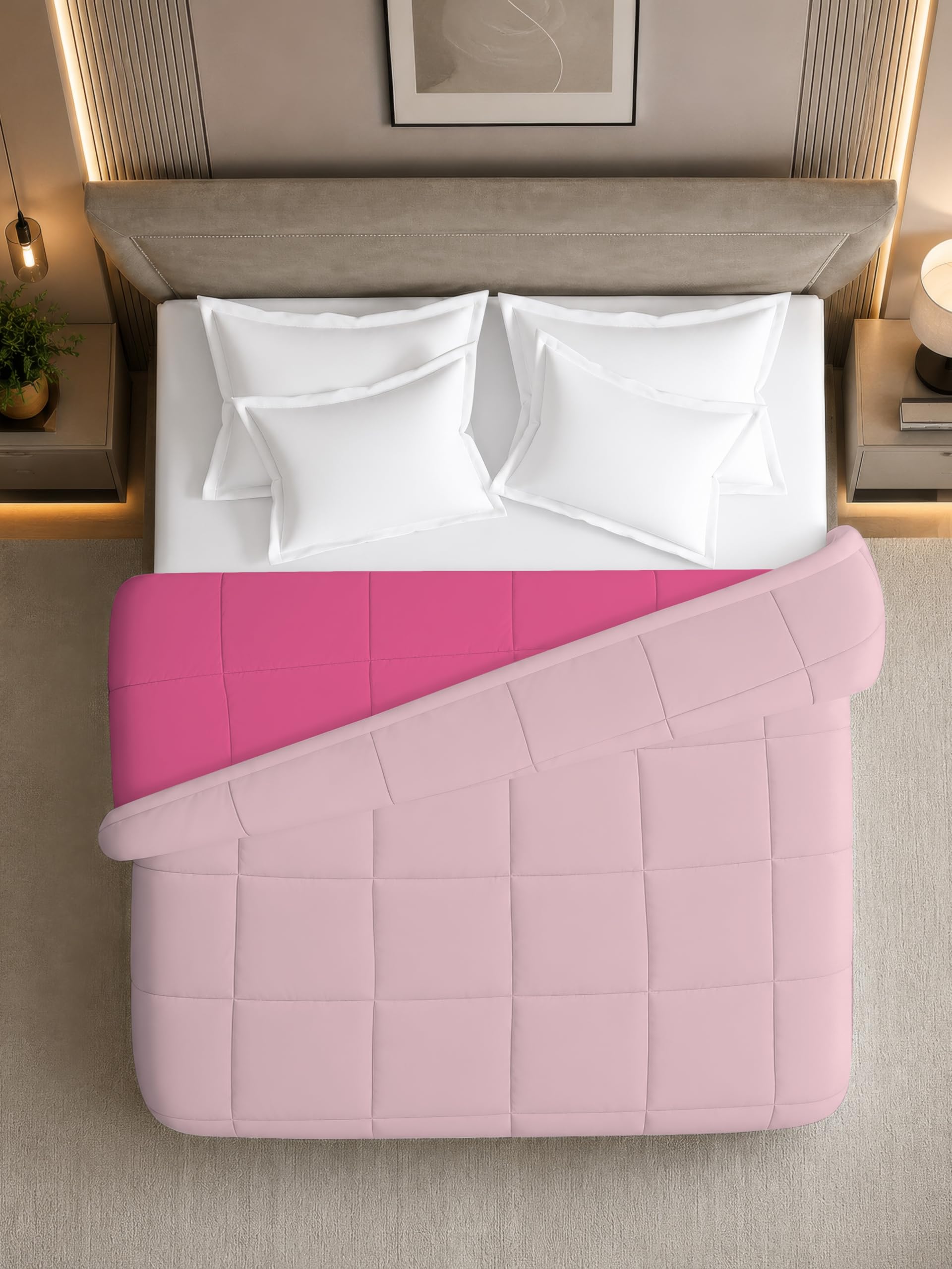 Reversible Comforter 220 GSM Double Microfiber Reversible Solid AC Comforter/Blanket/Dohar | Pink-Cotton Candy-image-22