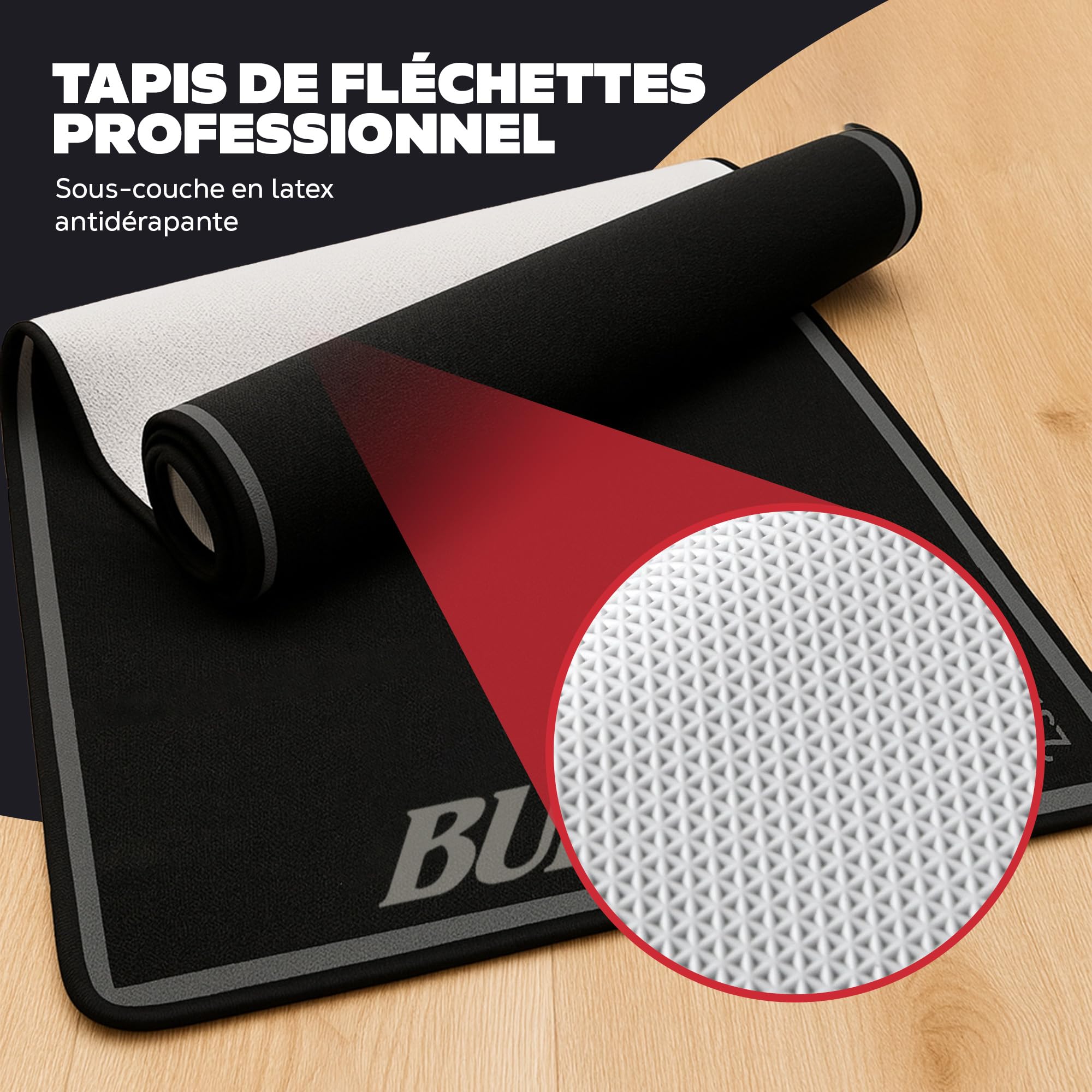 Tapis de fléchettes professionnel - 237 x 80 cm - Accessoire de fléchettes pour la maison, le bureau, le pub, les fêtes - Tapis de fléchettes avec indicateur de taille de tournoi et ois - Tapis de