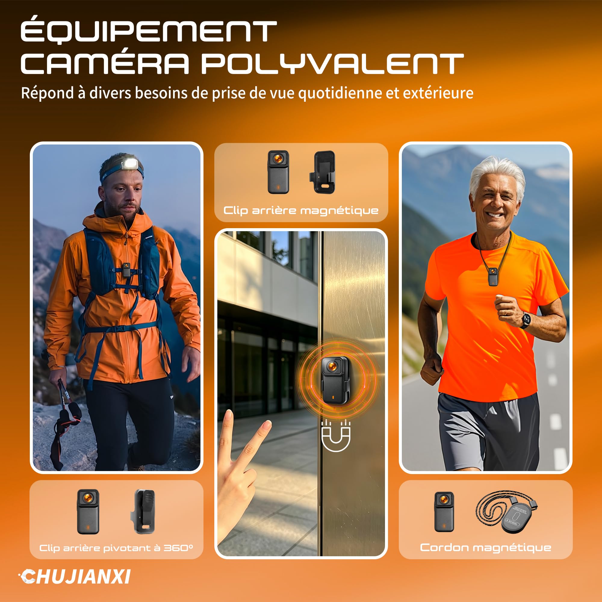 Mini Caméra d'action 4K, Caméra d'action WiFi Étanche | Action Cam Bodycam Magnétique, Mini Camera de Sport, Caméra POV Portable pour Casque Moto Vélo Équitation Ski Sport Running