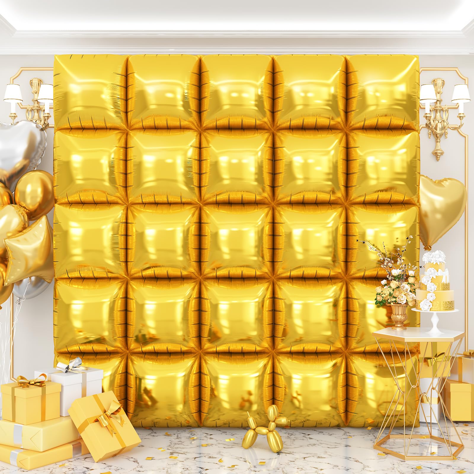 Gold Square Foil Balloons Wall Tunnel Backdrop Double Sided Metallic Balloon Arch Garland Kit For Anniversary Disco Engagement Bridal Birthday