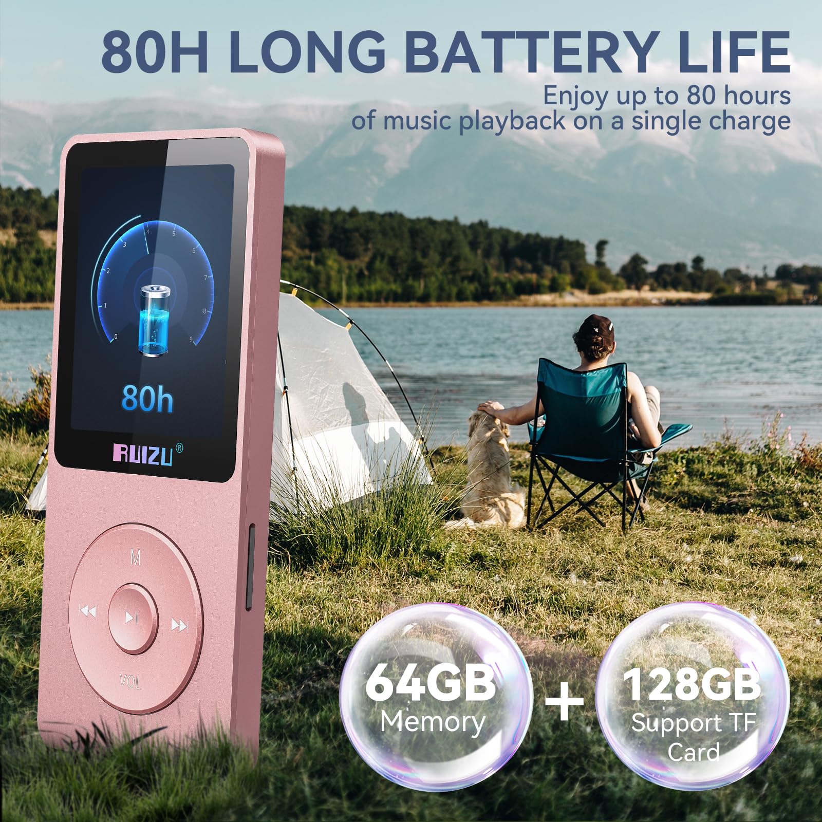 RUIZU Lettore MP3 64GB Bluetooth 5.3 Portatile con Tasti Fisici
